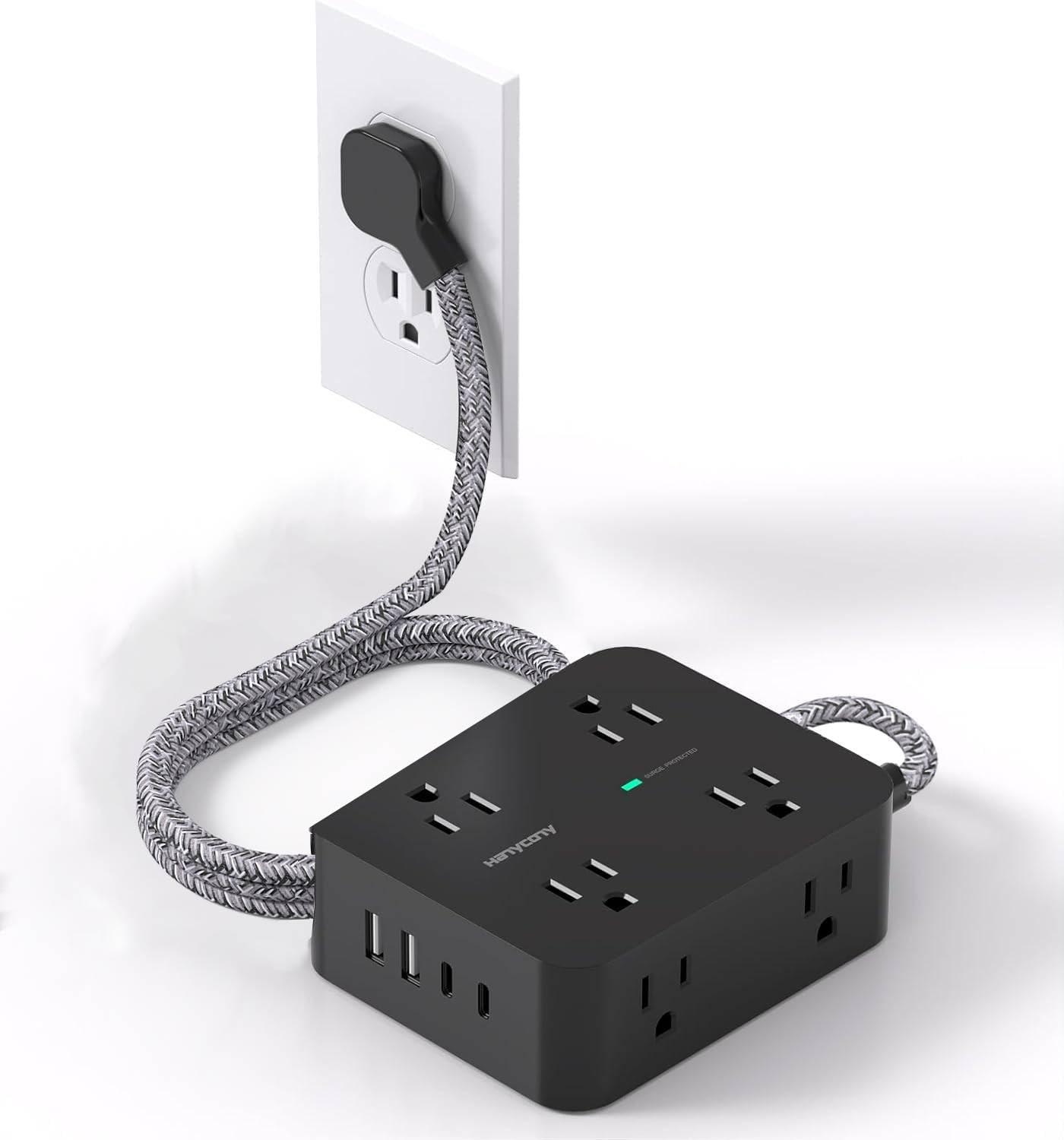 image10 Ft Power Strip Long Cord HANYCONY Extension Cord Surge Protector with Flat Plug 8 Outlets 4 USB Charging Station2 USB C Wall Multiple Plug Outlet Extender for Home Office Desk5Ft