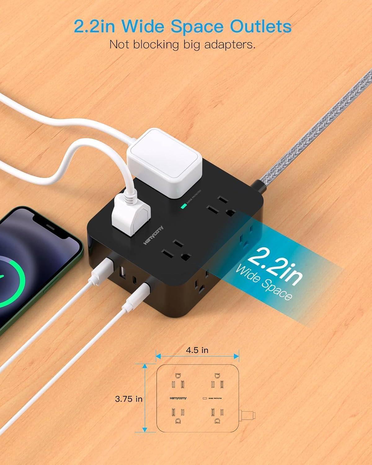 image10 Ft Power Strip Long Cord HANYCONY Extension Cord Surge Protector with Flat Plug 8 Outlets 4 USB Charging Station2 USB C Wall Multiple Plug Outlet Extender for Home Office Desk15Ft