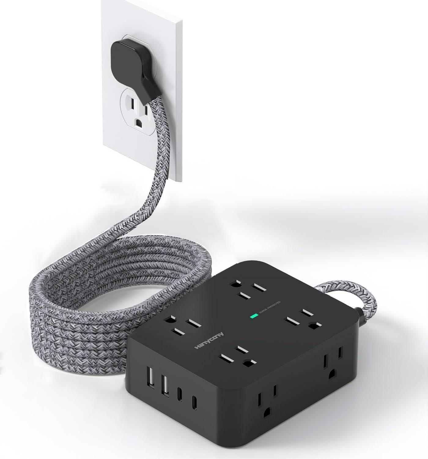 image10 Ft Power Strip Long Cord HANYCONY Extension Cord Surge Protector with Flat Plug 8 Outlets 4 USB Charging Station2 USB C Wall Multiple Plug Outlet Extender for Home Office Desk10Ft