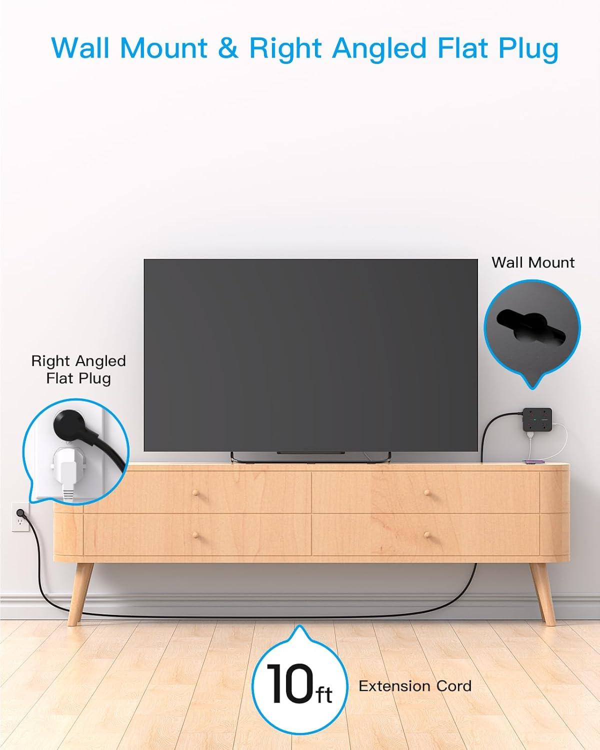image10 Ft Power Strip Long Cord HANYCONY Extension Cord Surge Protector with Flat Plug 8 Outlets 4 USB Charging Station2 USB C Wall Multiple Plug Outlet Extender for Home Office Desk10Ft