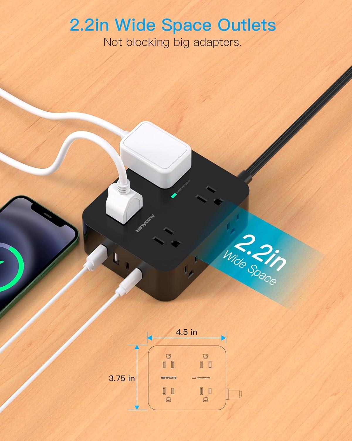image10 Ft Power Strip Long Cord HANYCONY Extension Cord Surge Protector with Flat Plug 8 Outlets 4 USB Charging Station2 USB C Wall Multiple Plug Outlet Extender for Home Office Desk5Ft