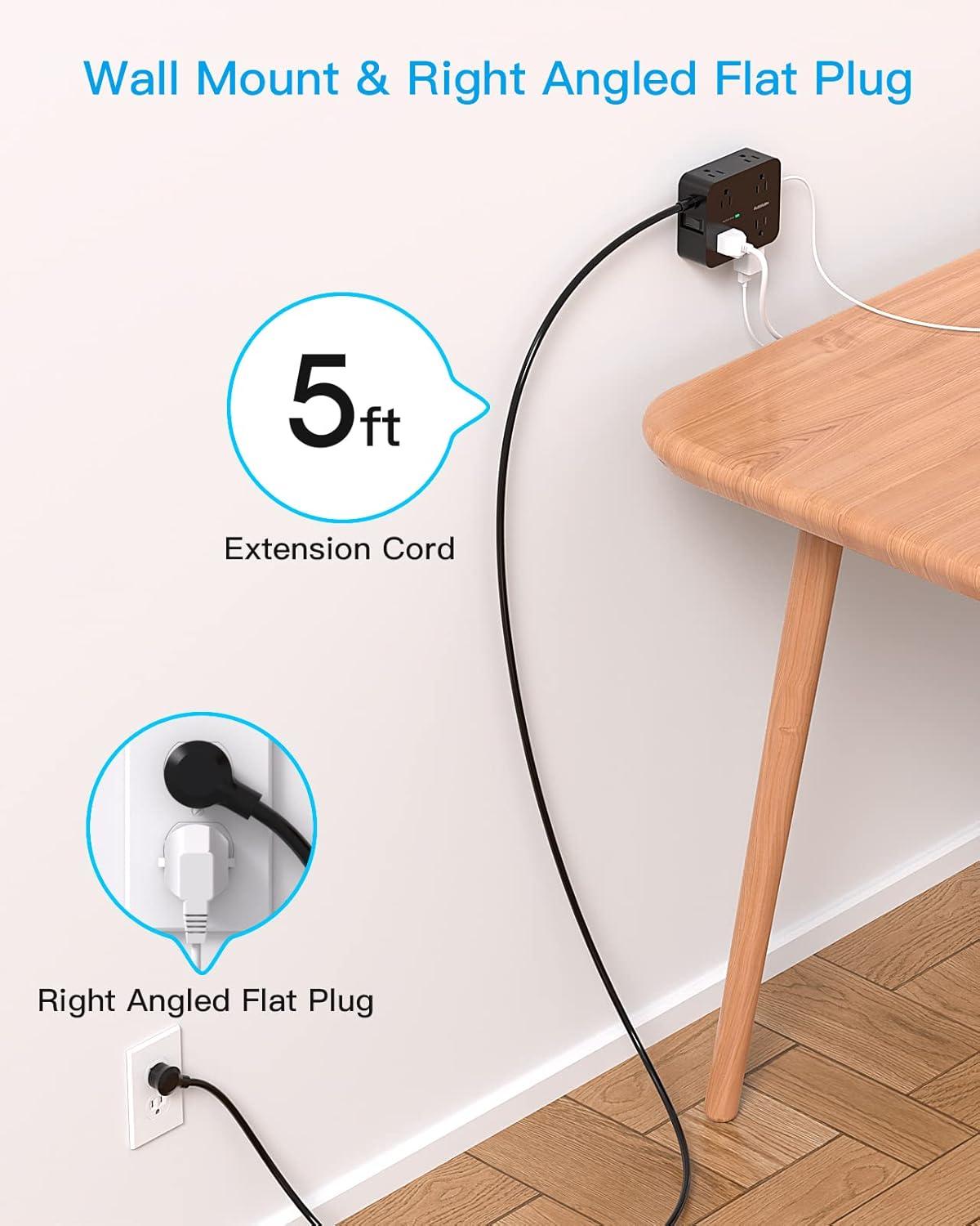 image10 Ft Power Strip Long Cord HANYCONY Extension Cord Surge Protector with Flat Plug 8 Outlets 4 USB Charging Station2 USB C Wall Multiple Plug Outlet Extender for Home Office Desk5Ft