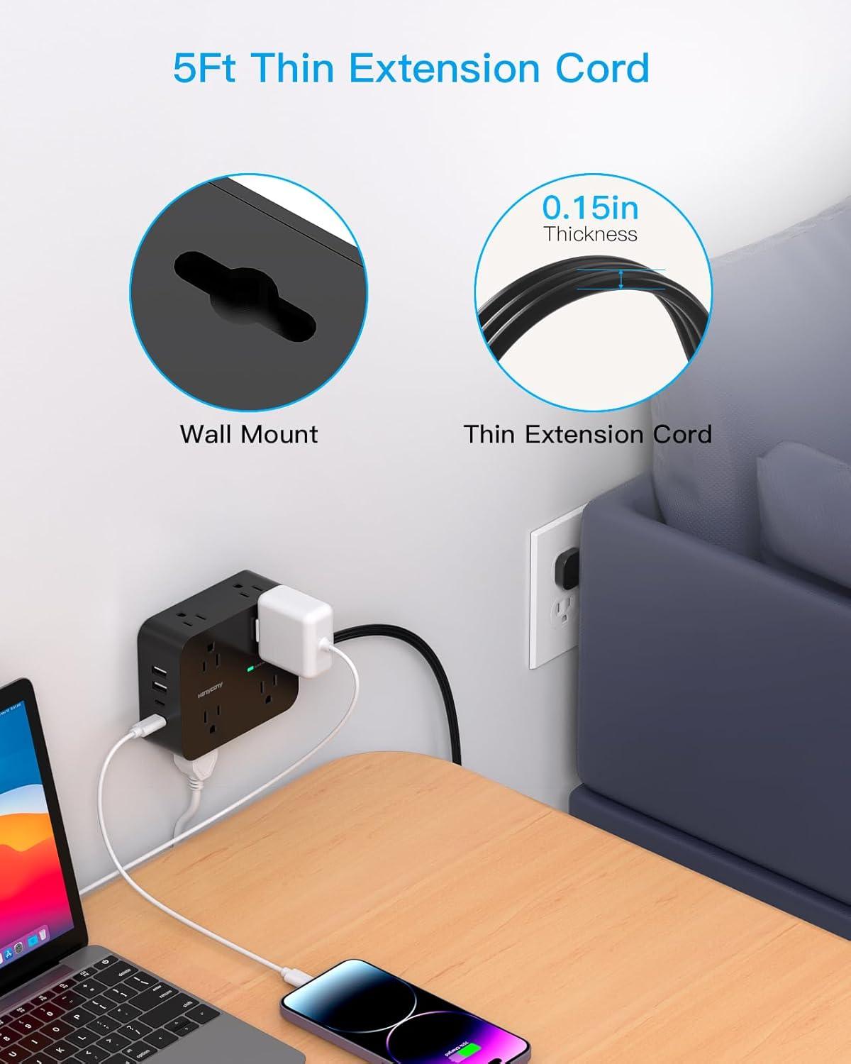image10 Ft Power Strip Long Cord HANYCONY Extension Cord Surge Protector with Flat Plug 8 Outlets 4 USB Charging Station2 USB C Wall Multiple Plug Outlet Extender for Home Office Desk5Ft