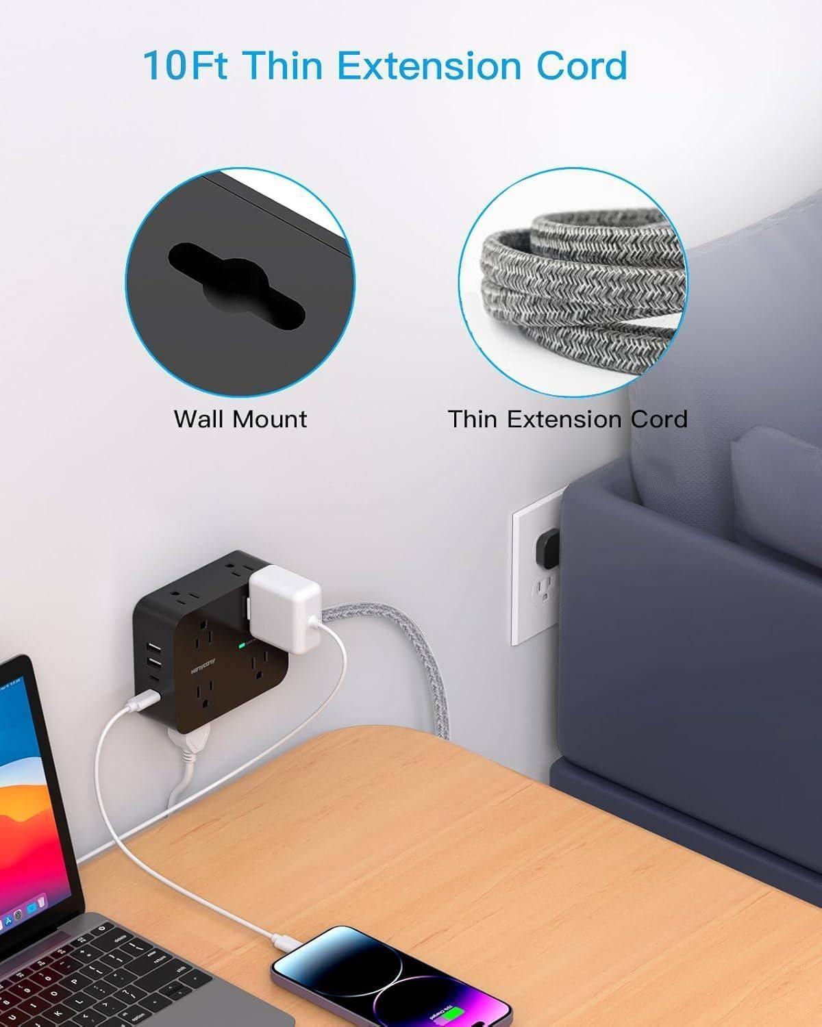 image10 Ft Power Strip Long Cord HANYCONY Extension Cord Surge Protector with Flat Plug 8 Outlets 4 USB Charging Station2 USB C Wall Multiple Plug Outlet Extender for Home Office Desk10Ft