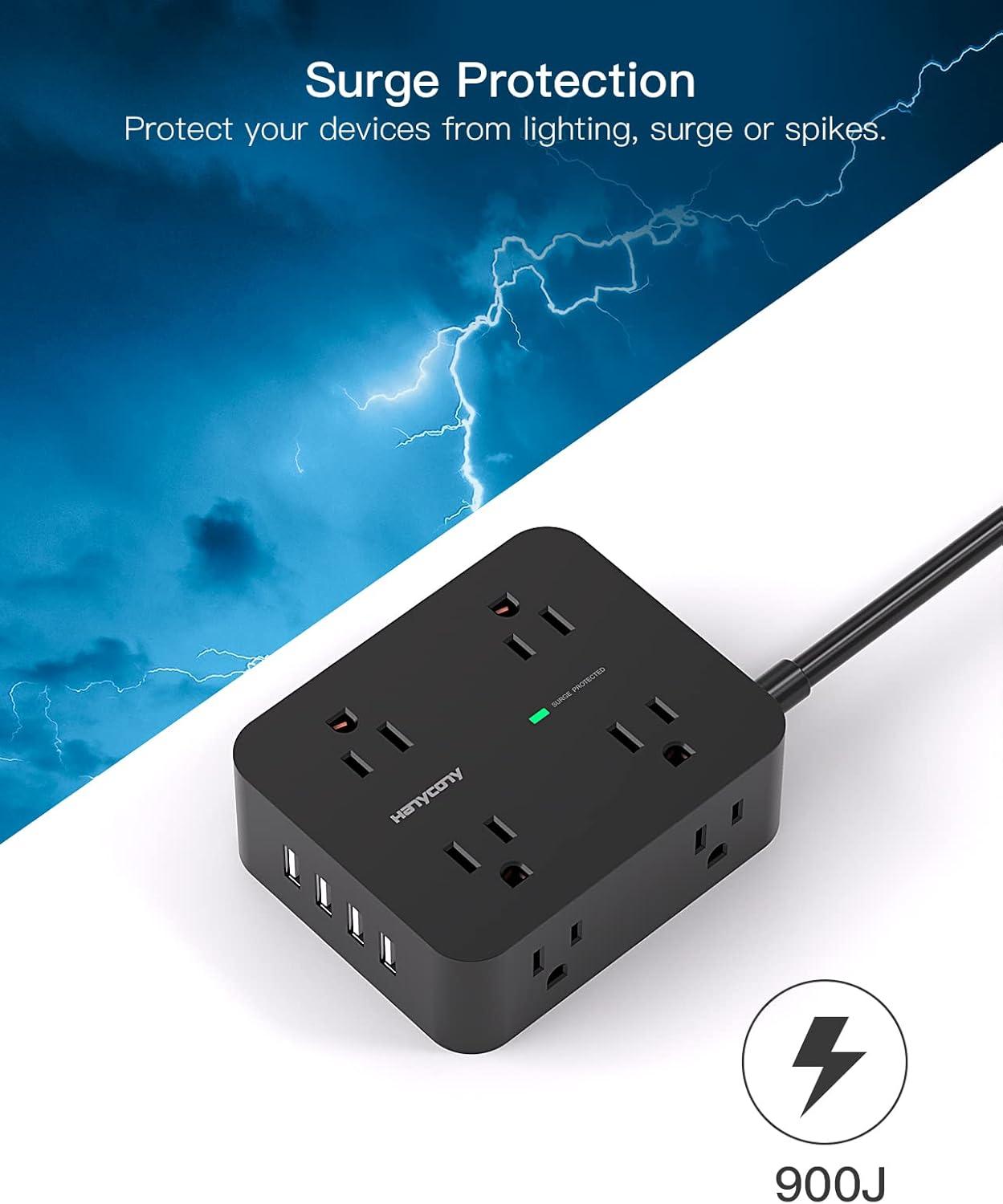 image10 Ft Power Strip Long Cord HANYCONY Extension Cord Surge Protector with Flat Plug 8 Outlets 4 USB Charging Station2 USB C Wall Multiple Plug Outlet Extender for Home Office Desk5Ft