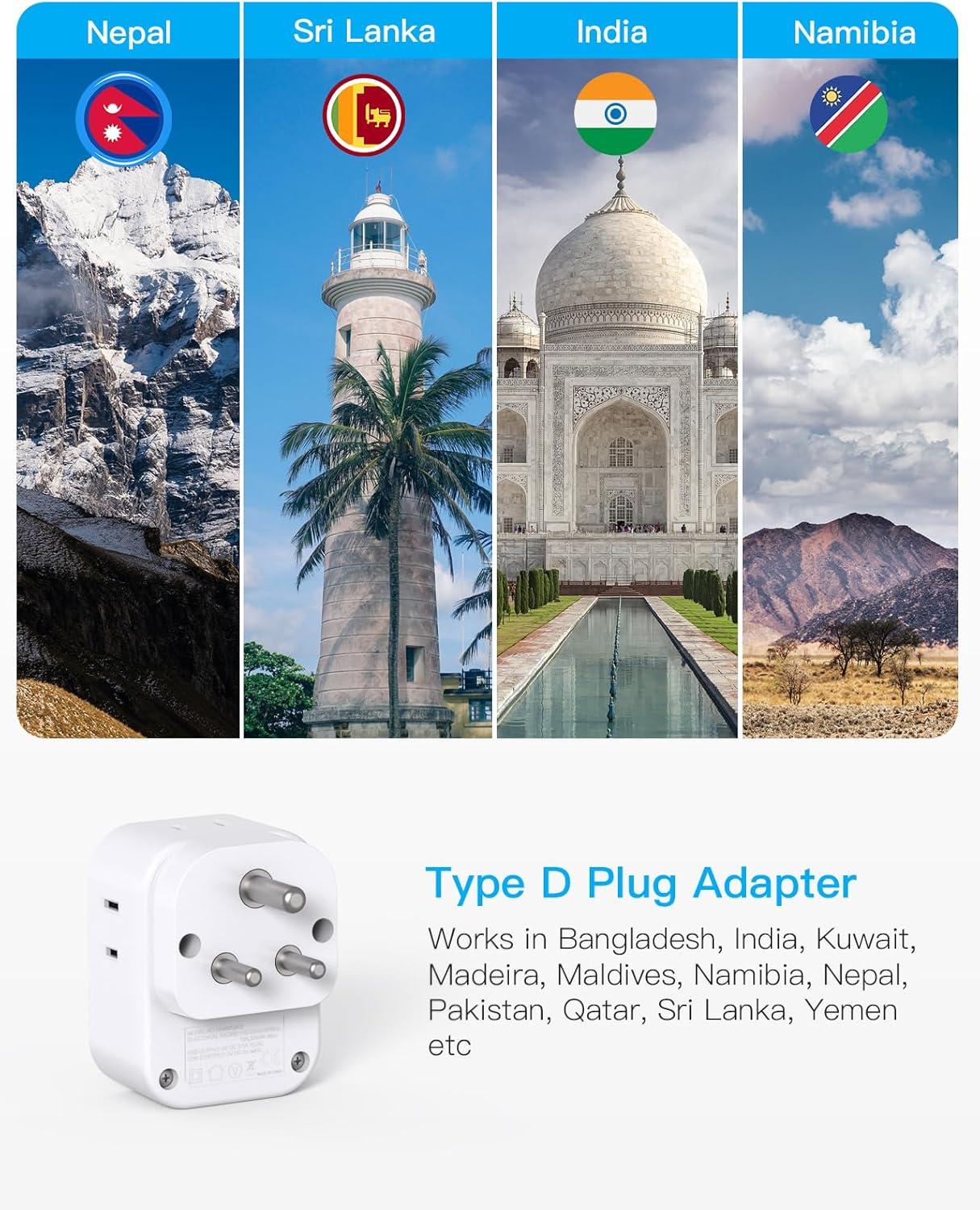 image2 Pack US to India Plug Adapter HANYCONY Type D Travel Plug Adapter with 4 Outlets 4 USB Charger 2 USB C Ports India Power Adapter for USA to India Bangladesh Maldives Pakistan Nepal SudanType D  India Maldives