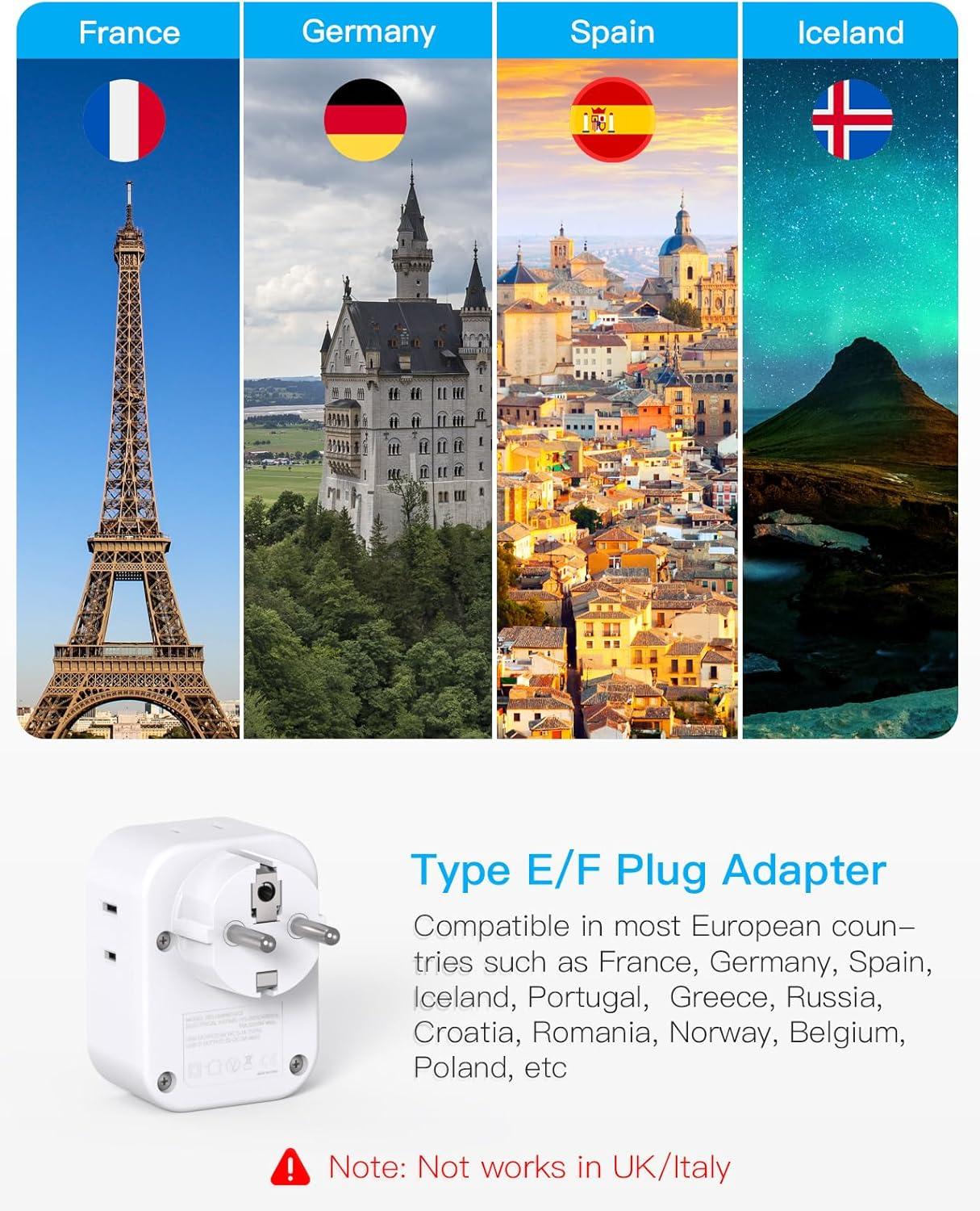 image2 Pack US to India Plug Adapter HANYCONY Type D Travel Plug Adapter with 4 Outlets 4 USB Charger 2 USB C Ports India Power Adapter for USA to India Bangladesh Maldives Pakistan Nepal SudanType EF  Germany France
