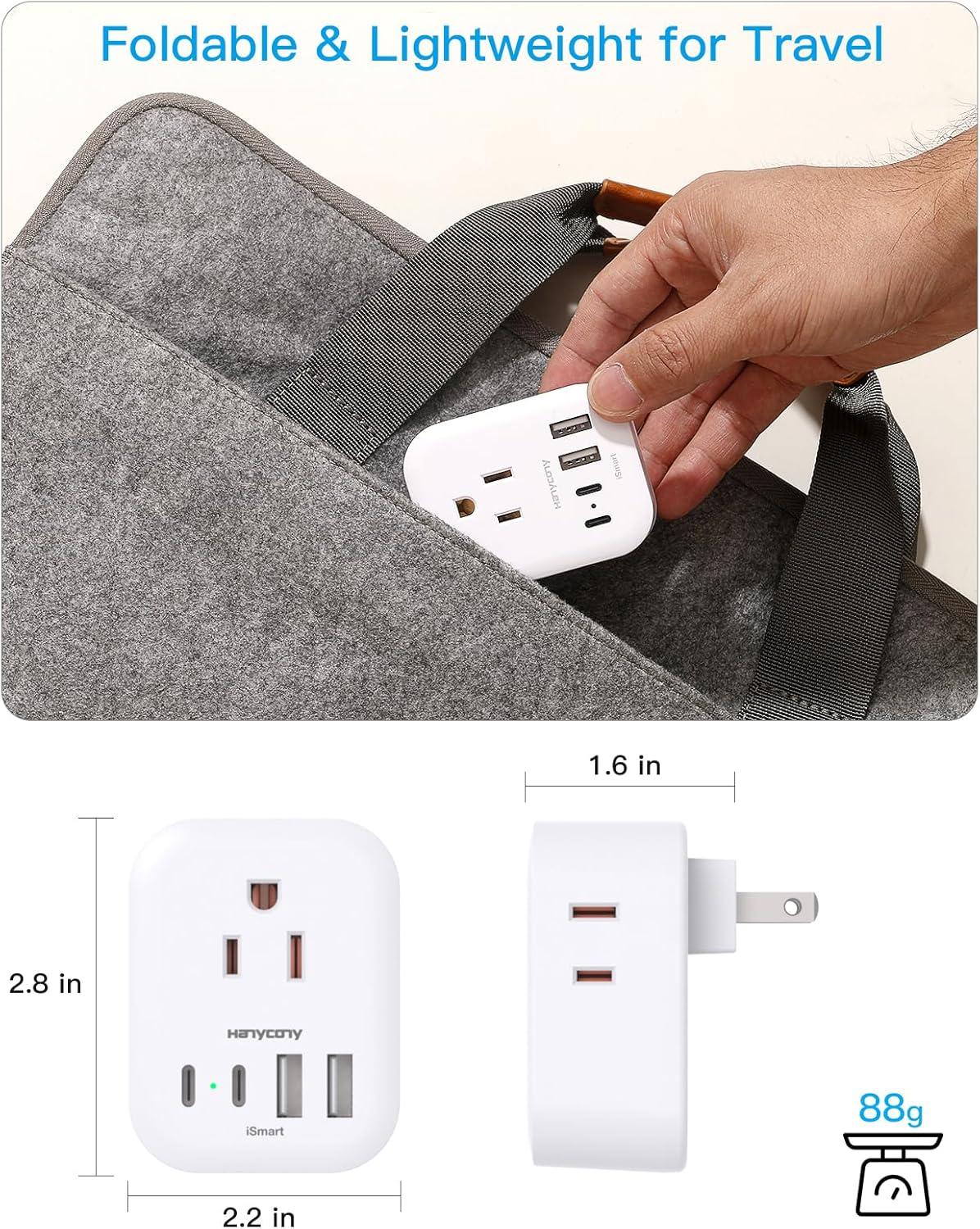 image2 Pack US to India Plug Adapter HANYCONY Type D Travel Plug Adapter with 4 Outlets 4 USB Charger 2 USB C Ports India Power Adapter for USA to India Bangladesh Maldives Pakistan Nepal SudanType A  Japan USA China