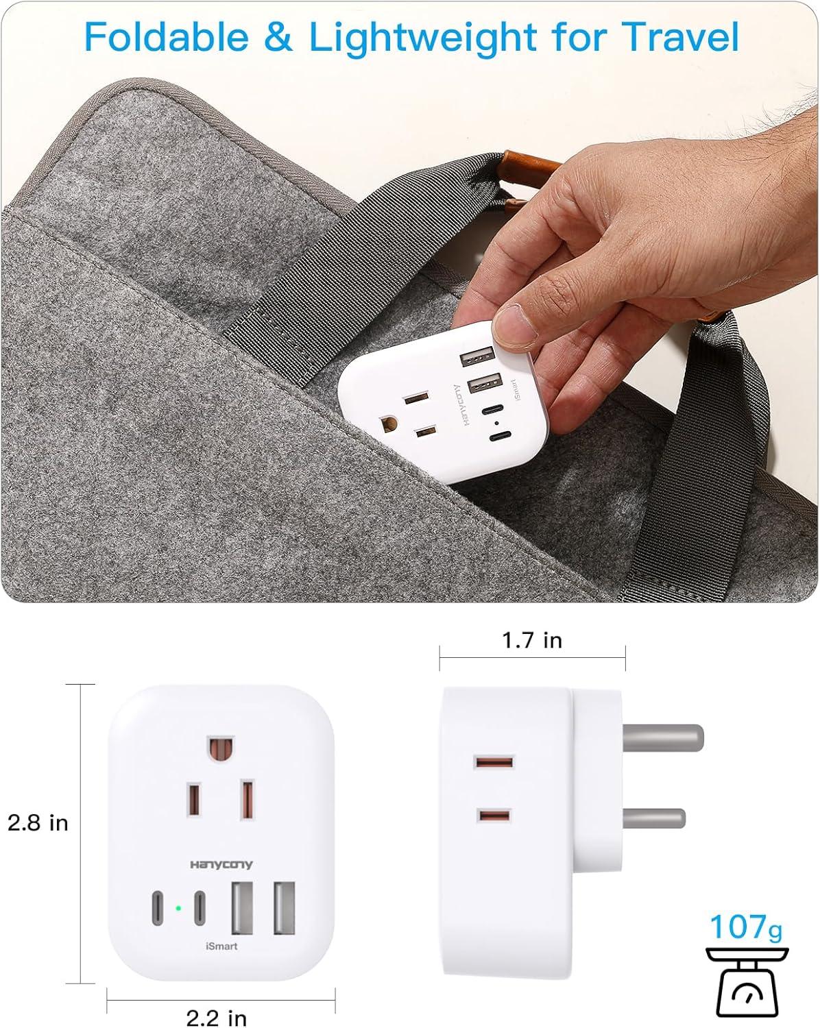 image2 Pack US to India Plug Adapter HANYCONY Type D Travel Plug Adapter with 4 Outlets 4 USB Charger 2 USB C Ports India Power Adapter for USA to India Bangladesh Maldives Pakistan Nepal SudanType D  India Maldives