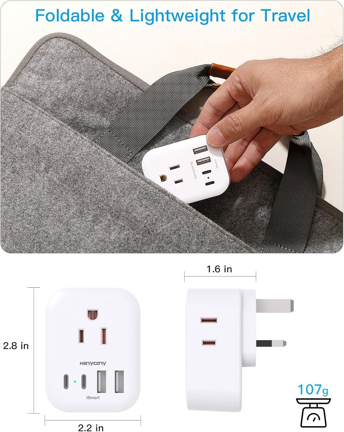 image2 Pack US to India Plug Adapter HANYCONY Type D Travel Plug Adapter with 4 Outlets 4 USB Charger 2 USB C Ports India Power Adapter for USA to India Bangladesh Maldives Pakistan Nepal SudanType G  UK Ireland