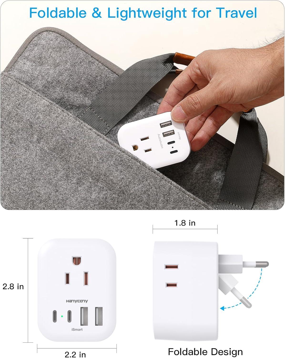 image2 Pack US to India Plug Adapter HANYCONY Type D Travel Plug Adapter with 4 Outlets 4 USB Charger 2 USB C Ports India Power Adapter for USA to India Bangladesh Maldives Pakistan Nepal SudanType C  Most of Europe