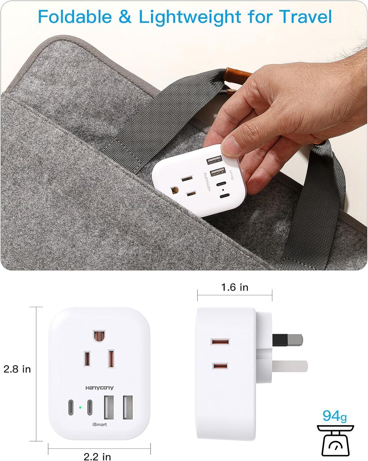 image2 Pack US to India Plug Adapter HANYCONY Type D Travel Plug Adapter with 4 Outlets 4 USB Charger 2 USB C Ports India Power Adapter for USA to India Bangladesh Maldives Pakistan Nepal SudanType I  Australia China