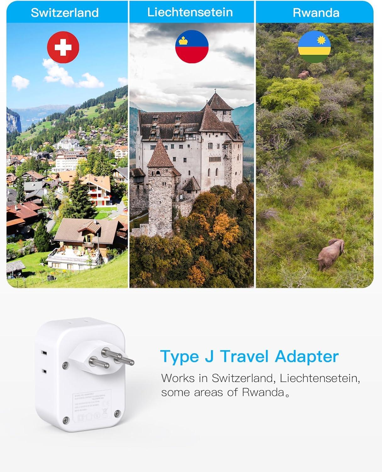 image2 Pack US to India Plug Adapter HANYCONY Type D Travel Plug Adapter with 4 Outlets 4 USB Charger 2 USB C Ports India Power Adapter for USA to India Bangladesh Maldives Pakistan Nepal SudanType J  Switzerland