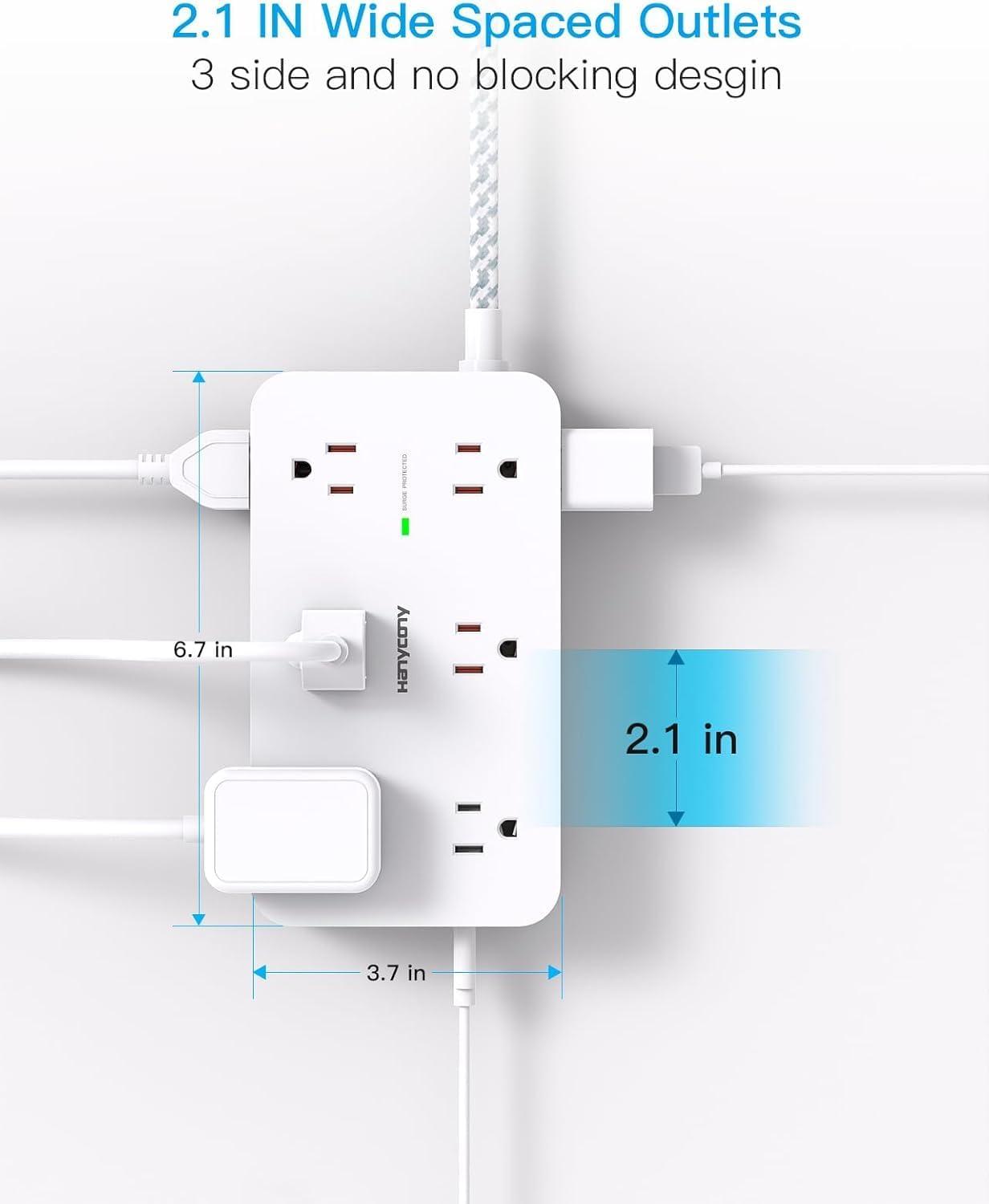 imageExtension Cord 10 Ft HANYCONY Surge Protector with 12 Outlets 4 USB Ports 2USB C Large Desk Power Strip with Long Cord Flat Plug Wall Mount for Office Home College Dorm Room Essentials WhiteWhite