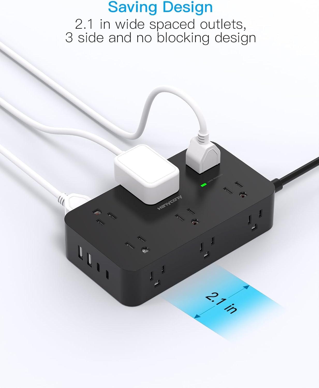 imageExtension Cord 10 Ft HANYCONY Surge Protector with 12 Outlets 4 USB Ports 2USB C Large Desk Power Strip with Long Cord Flat Plug Wall Mount for Office Home College Dorm Room Essentials WhiteBlack