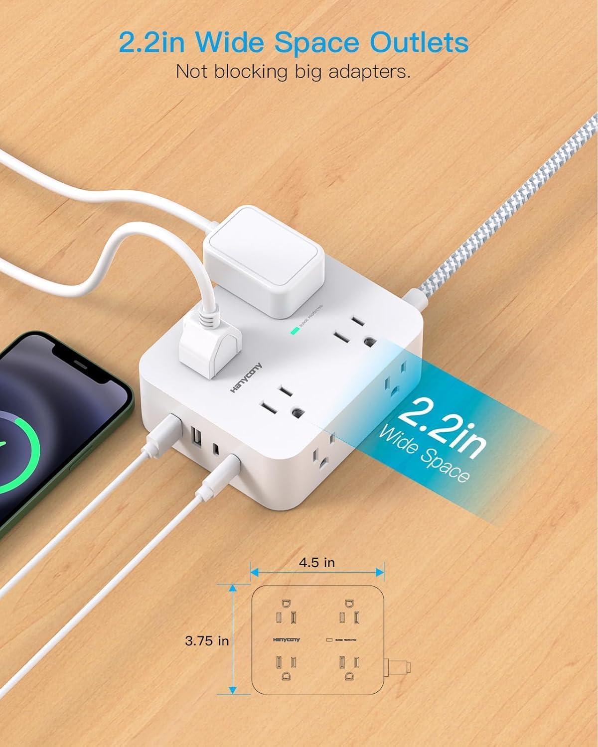 imageExtension Cord 15 Ft Power Strip with 4 USB Ports2 USB C HANYCONY 8 Surge Protector Outlets with Flat Plug Wall Mount Desk for Home Office College Dorm Room Essentials15Ft