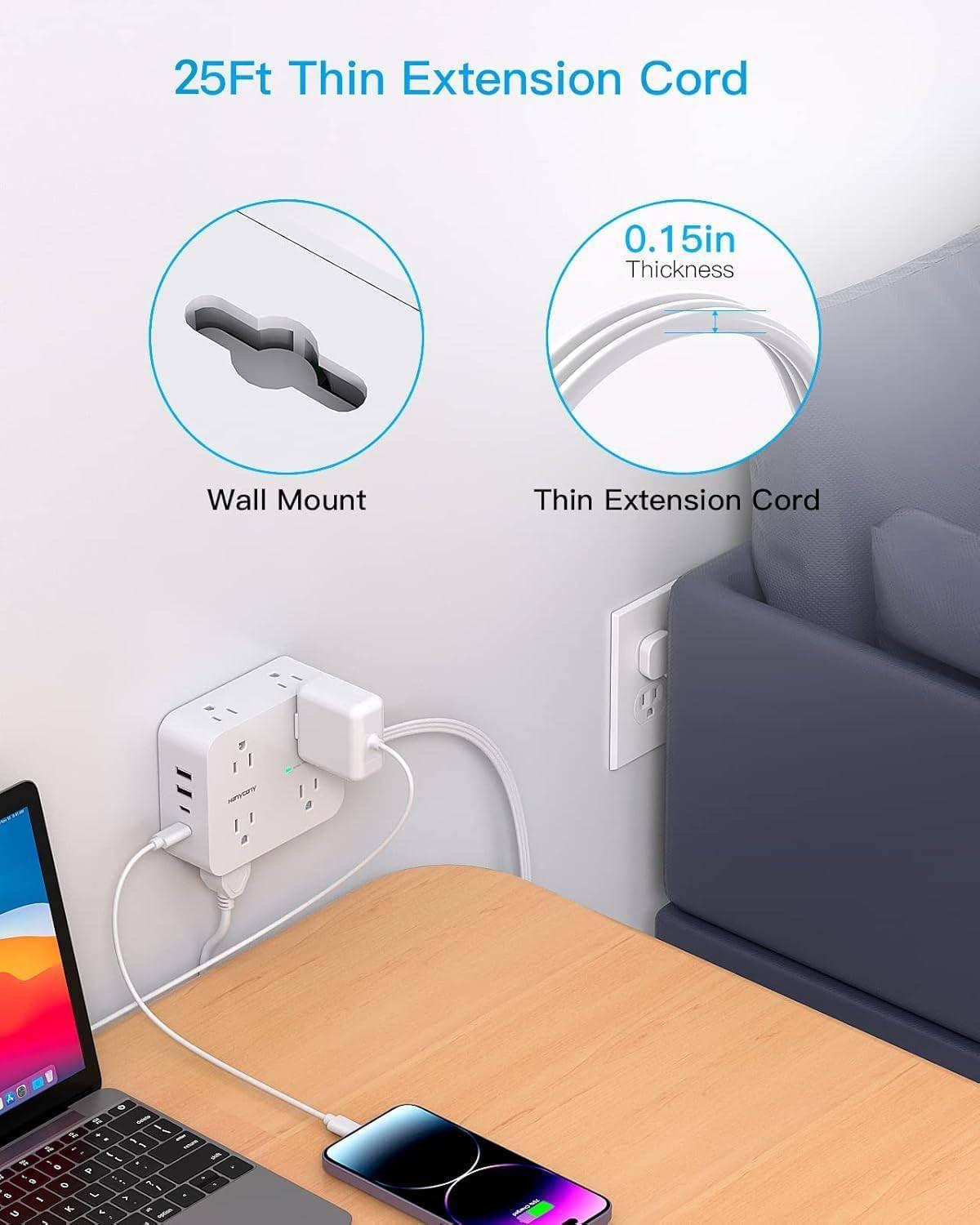 imageExtension Cord 15 Ft Power Strip with 4 USB Ports2 USB C HANYCONY 8 Surge Protector Outlets with Flat Plug Wall Mount Desk for Home Office College Dorm Room Essentials25Ft