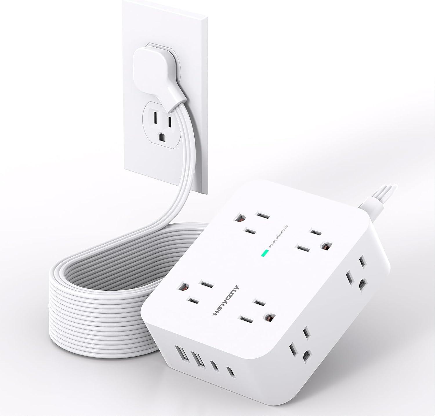 imageExtension Cord 15 Ft Power Strip with 4 USB Ports2 USB C HANYCONY 8 Surge Protector Outlets with Flat Plug Wall Mount Desk for Home Office College Dorm Room Essentials15Ft