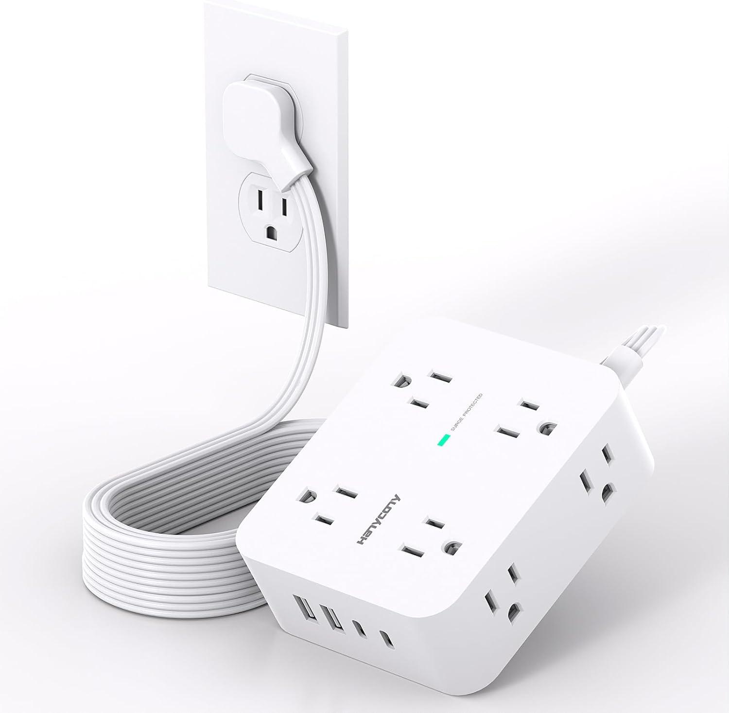 imageExtension Cord 15 Ft Power Strip with 4 USB Ports2 USB C HANYCONY 8 Surge Protector Outlets with Flat Plug Wall Mount Desk for Home Office College Dorm Room Essentials10Ft