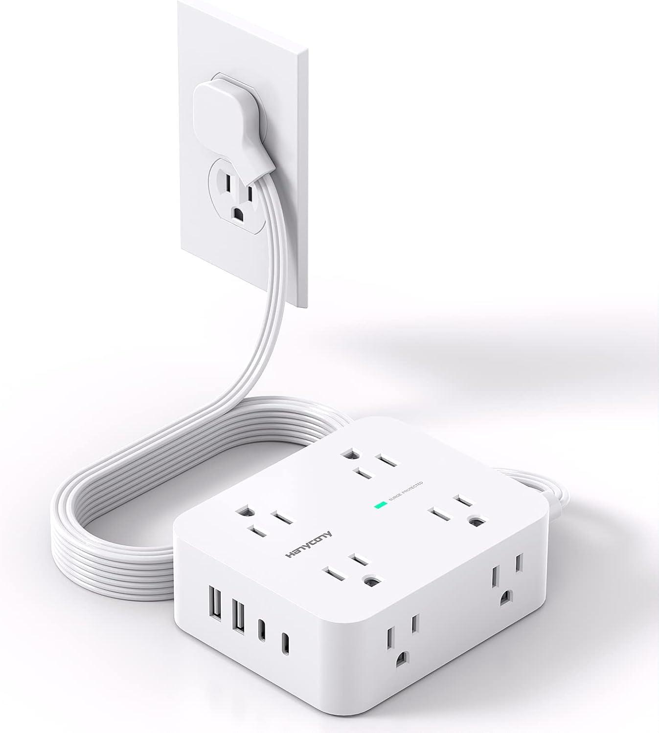 imageExtension Cord 15 Ft Power Strip with 4 USB Ports2 USB C HANYCONY 8 Surge Protector Outlets with Flat Plug Wall Mount Desk for Home Office College Dorm Room Essentials5Ft