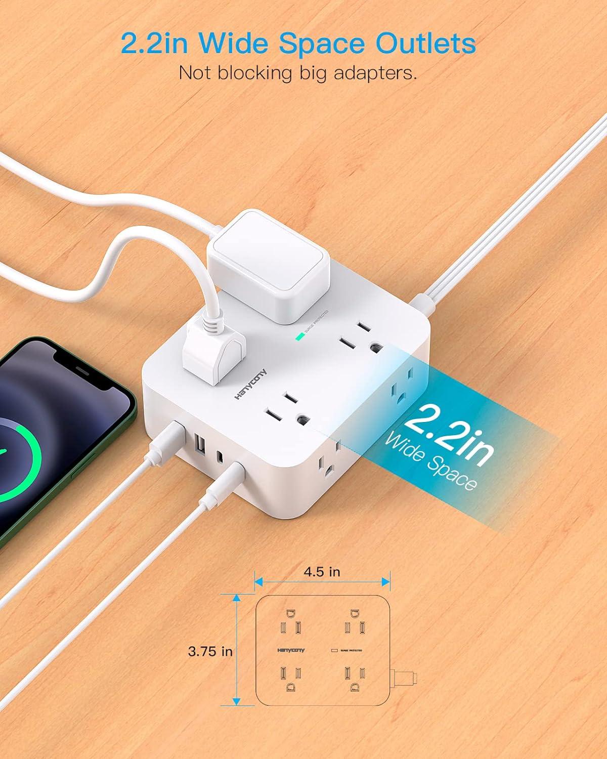 imageExtension Cord 15 Ft Power Strip with 4 USB Ports2 USB C HANYCONY 8 Surge Protector Outlets with Flat Plug Wall Mount Desk for Home Office College Dorm Room Essentials15Ft