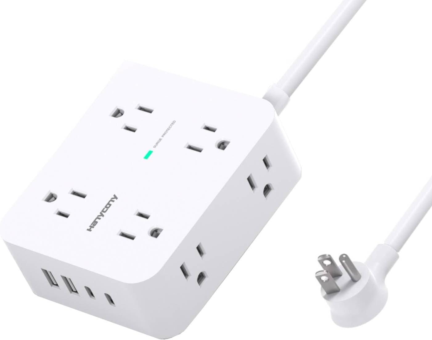 imageExtension Cord 15 Ft Power Strip with 4 USB Ports2 USB C HANYCONY 8 Surge Protector Outlets with Flat Plug Wall Mount Desk for Home Office College Dorm Room Essentials5Ft