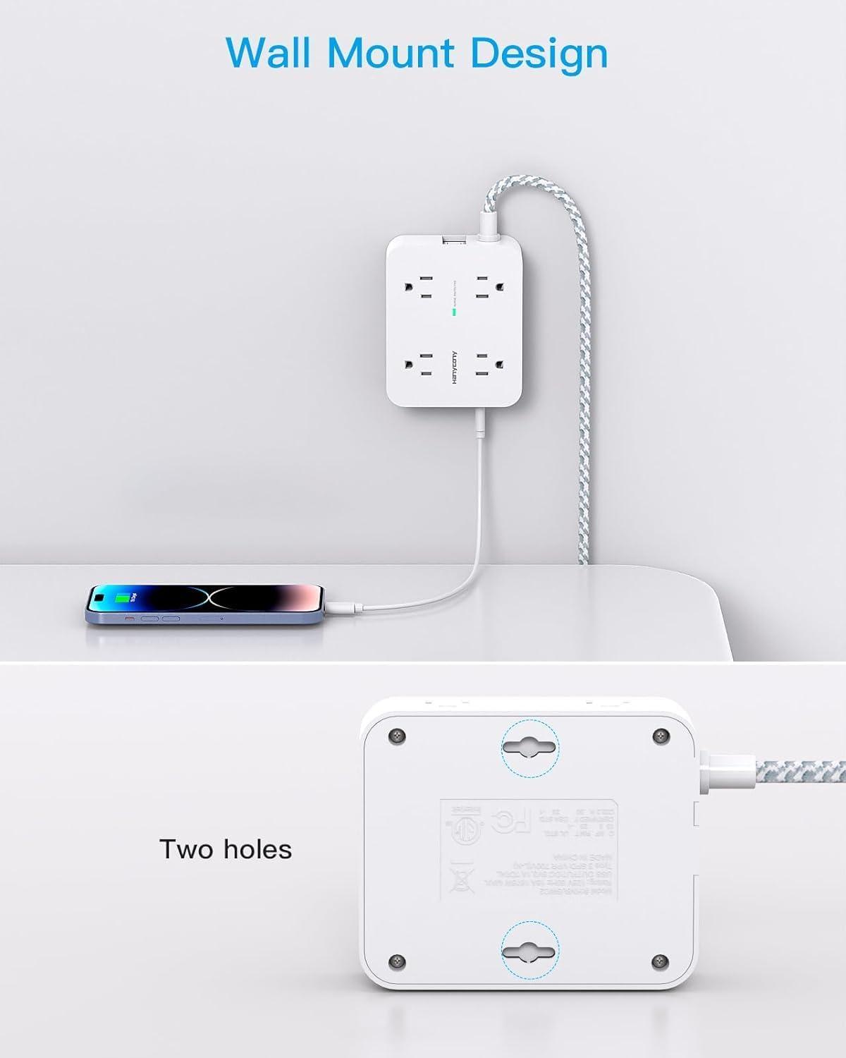 imageExtension Cord 15 Ft Power Strip with 4 USB Ports2 USB C HANYCONY 8 Surge Protector Outlets with Flat Plug Wall Mount Desk for Home Office College Dorm Room Essentials5Ft