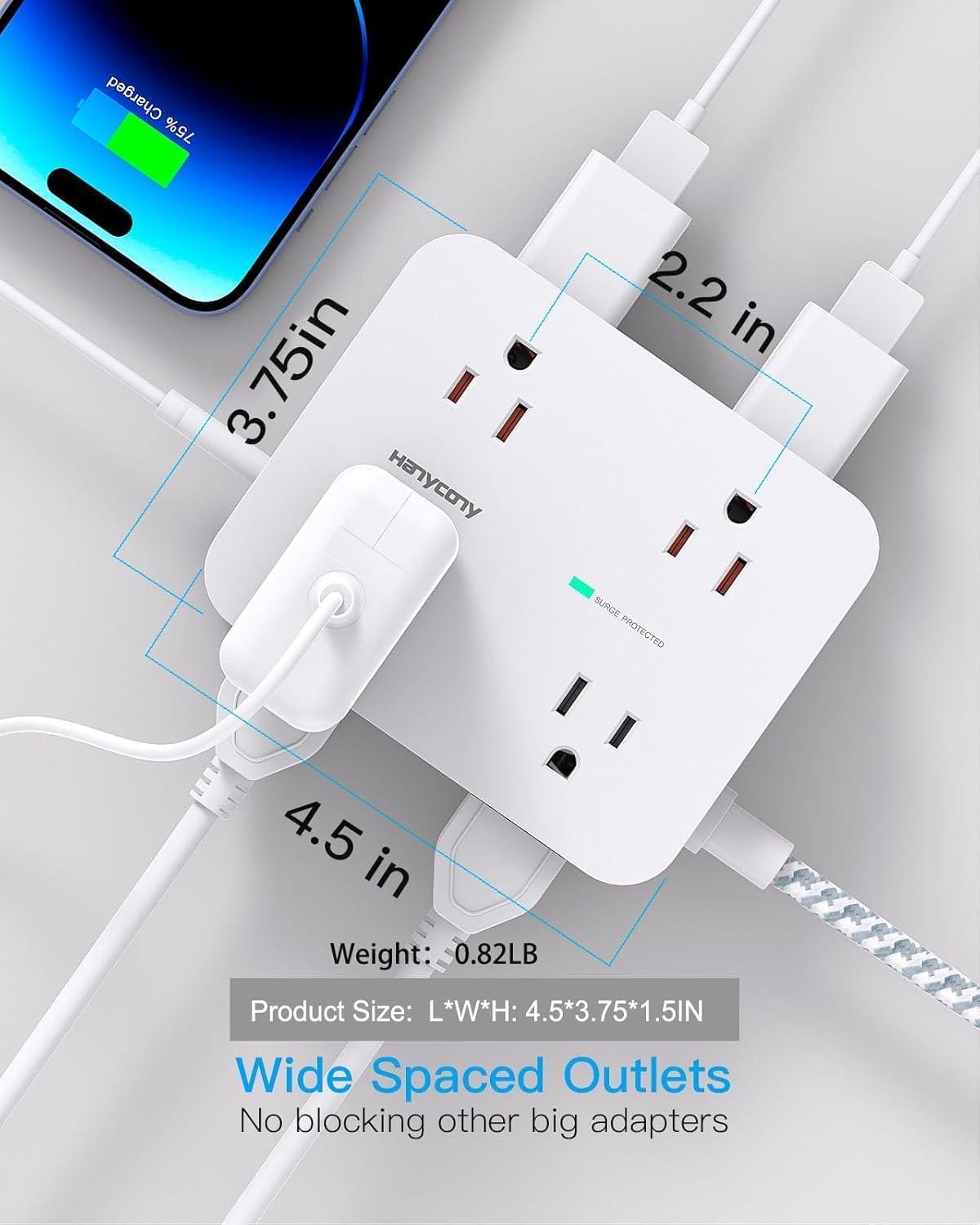 imageExtension Cord 15 Ft Power Strip with 4 USB Ports2 USB C HANYCONY 8 Surge Protector Outlets with Flat Plug Wall Mount Desk for Home Office College Dorm Room Essentials5Ft