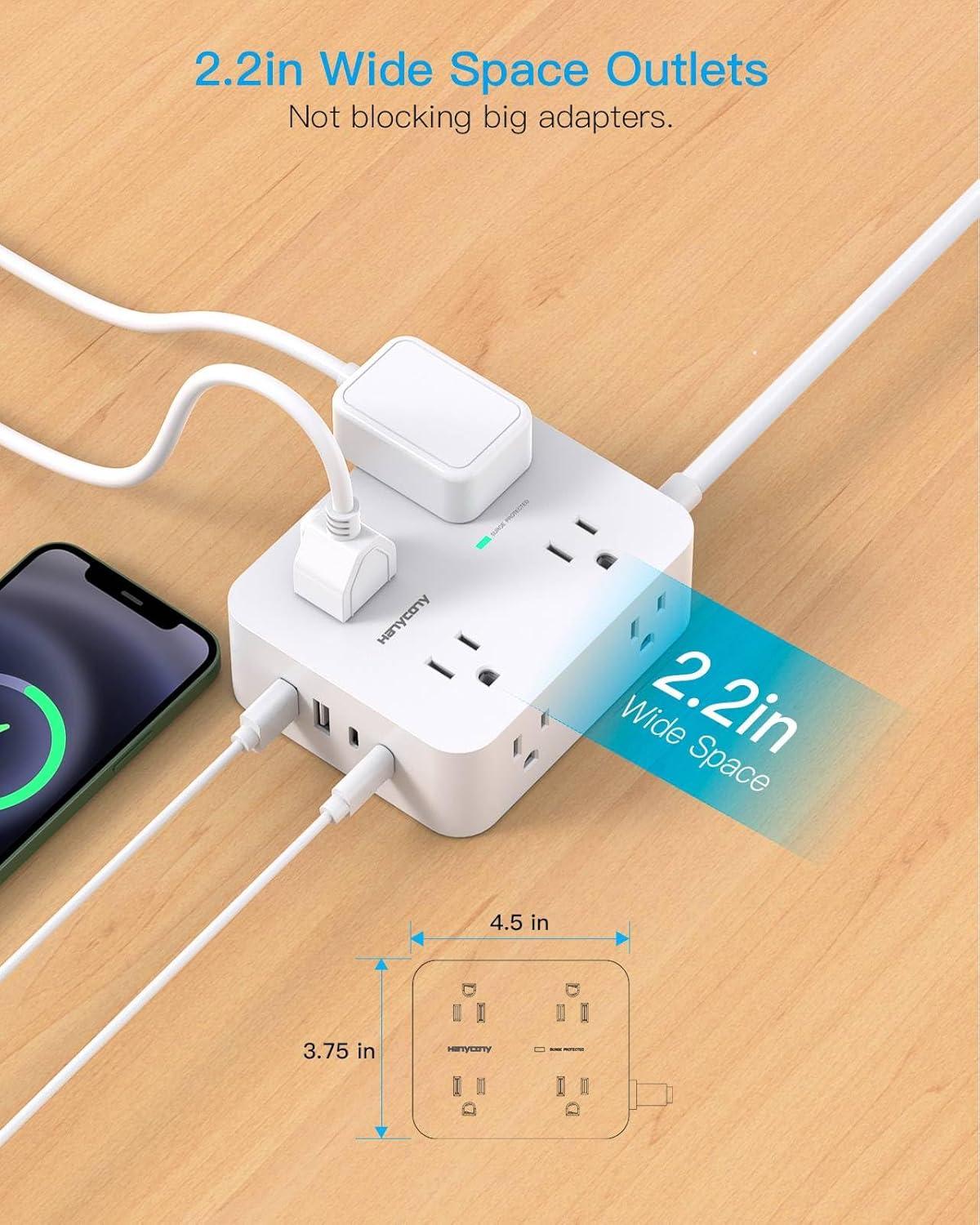 imageExtension Cord 15 Ft Power Strip with 4 USB Ports2 USB C HANYCONY 8 Surge Protector Outlets with Flat Plug Wall Mount Desk for Home Office College Dorm Room Essentials5Ft