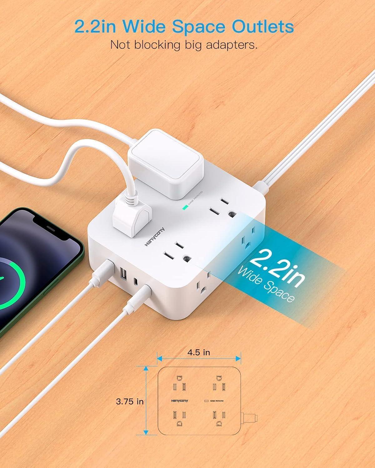 imageExtension Cord 15 Ft Power Strip with 4 USB Ports2 USB C HANYCONY 8 Surge Protector Outlets with Flat Plug Wall Mount Desk for Home Office College Dorm Room Essentials25Ft