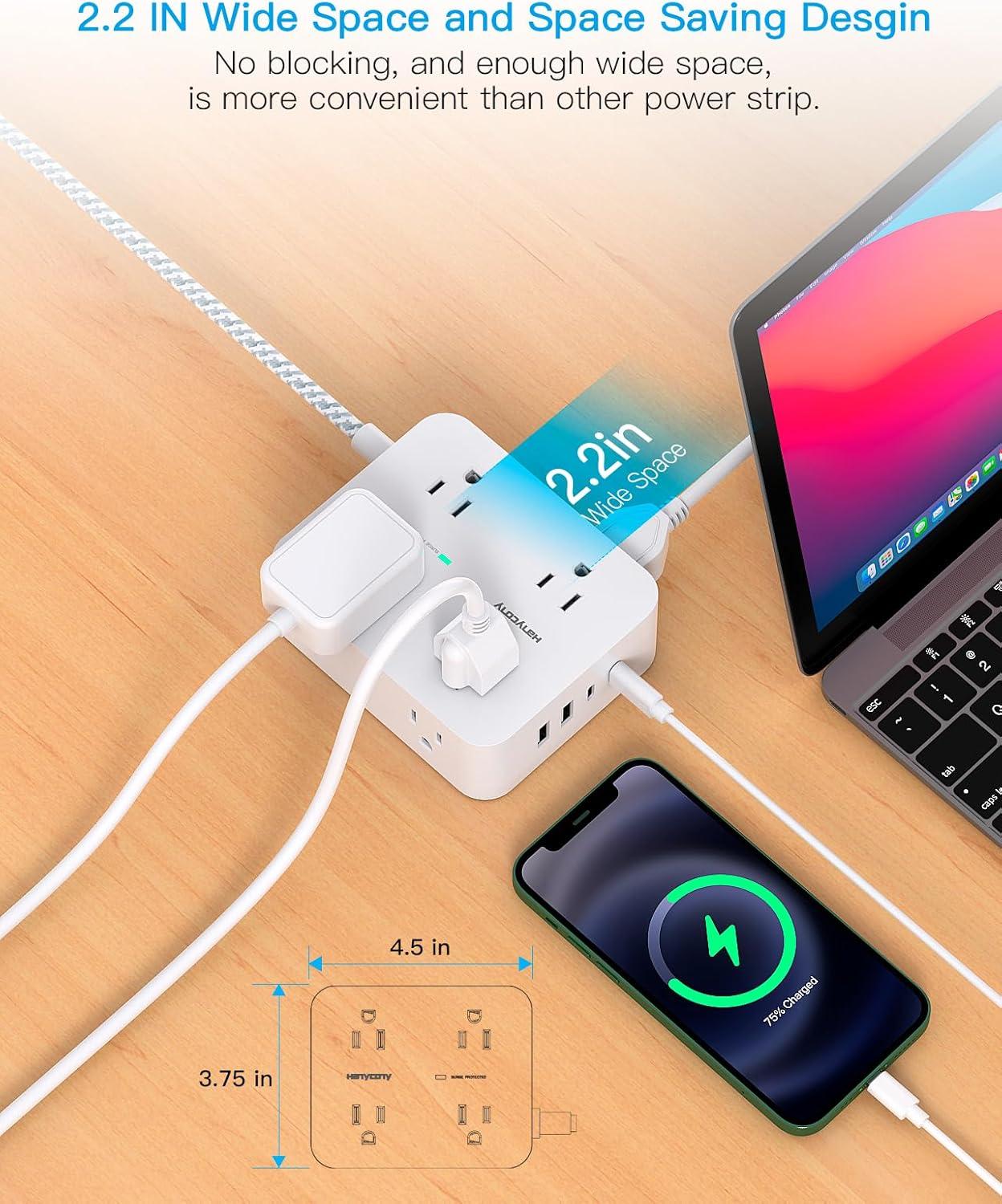 imageExtension Cord 6 Ft HANYCONY Surge Protector Power Strip Long Cord 8 Outlets 4 USB Ports2 USB C Wall Mount 1080J Surge Protection Desk Charging Station for for Home Office Dorm Room EssentialsWhite