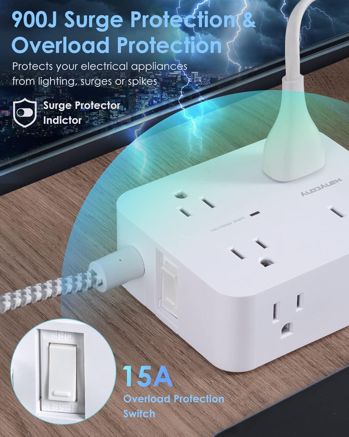 imageExtension Cord 6 Ft HANYCONY Surge Protector Power Strip Long Cord 8 Outlets 4 USB Ports2 USB C Wall Mount 1080J Surge Protection Desk Charging Station for for Home Office Dorm Room EssentialsWhite