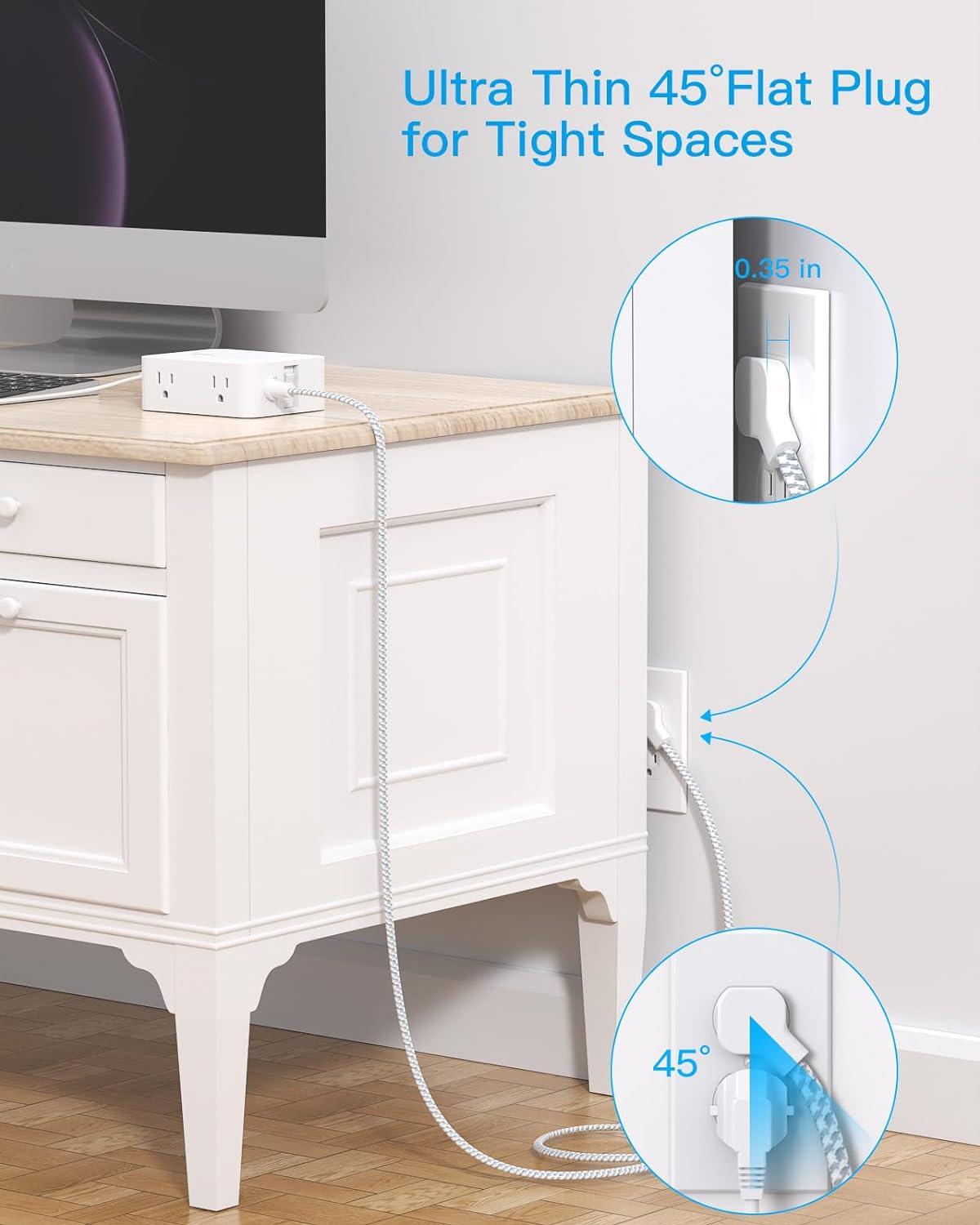 imageExtension Cord 6 Ft HANYCONY Surge Protector Power Strip Long Cord 8 Outlets 4 USB Ports2 USB C Wall Mount 1080J Surge Protection Desk Charging Station for for Home Office Dorm Room EssentialsWhitePD 30W