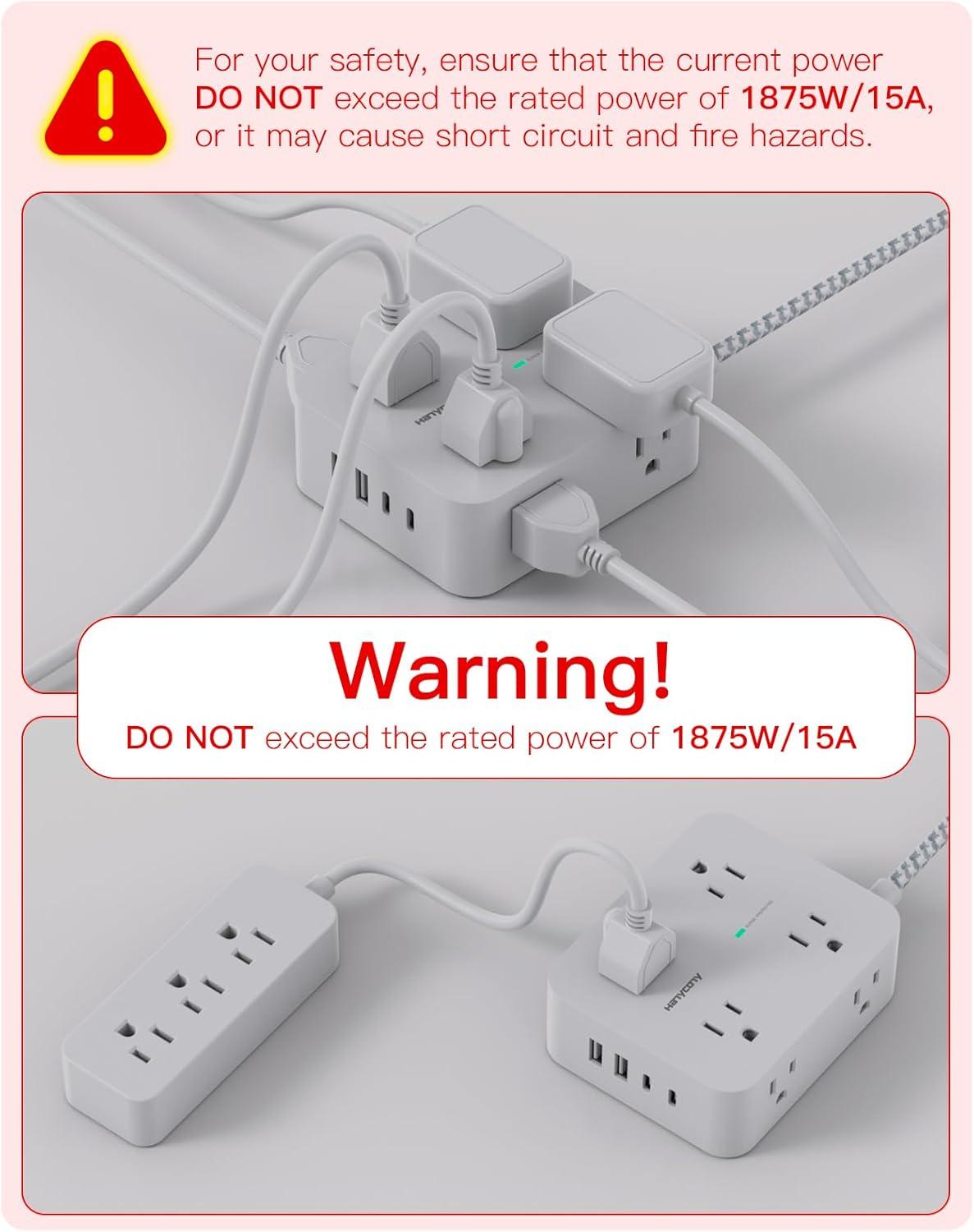 imageExtension Cord 6 Ft HANYCONY Surge Protector Power Strip Long Cord 8 Outlets 4 USB Ports2 USB C Wall Mount 1080J Surge Protection Desk Charging Station for for Home Office Dorm Room EssentialsWhite