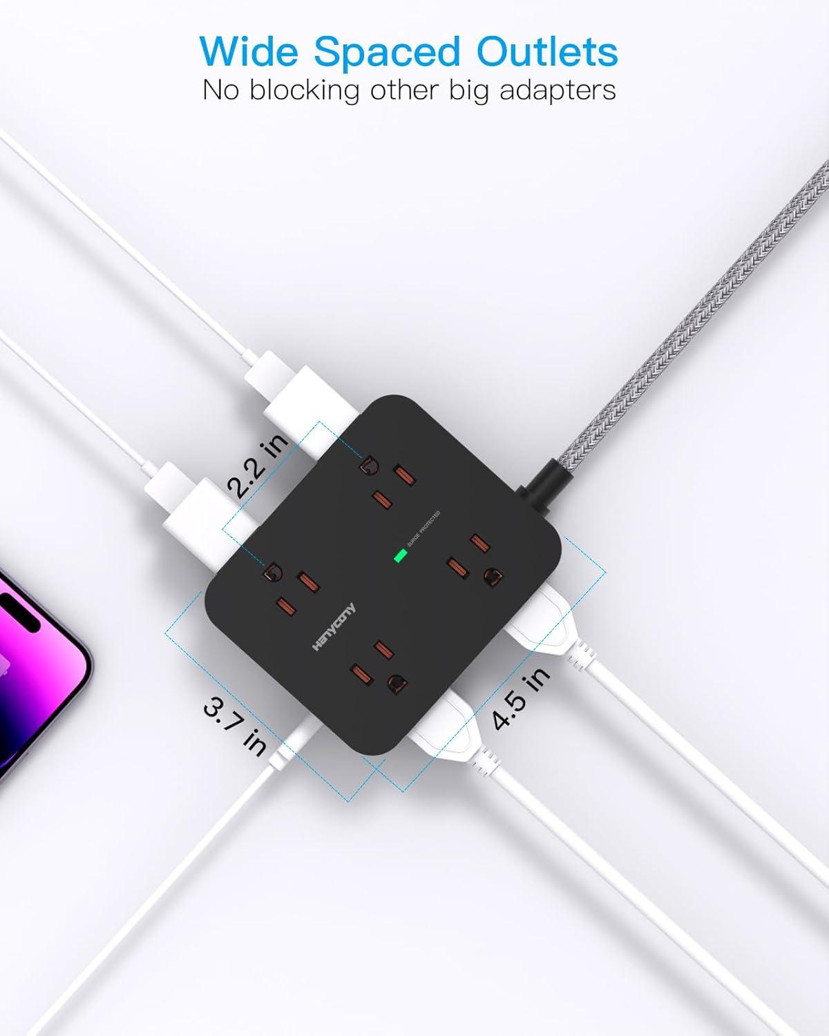 imageExtension Cord 6 Ft HANYCONY Surge Protector Power Strip Long Cord 8 Outlets 4 USB Ports2 USB C Wall Mount 1080J Surge Protection Desk Charging Station for for Home Office Dorm Room EssentialsBlack