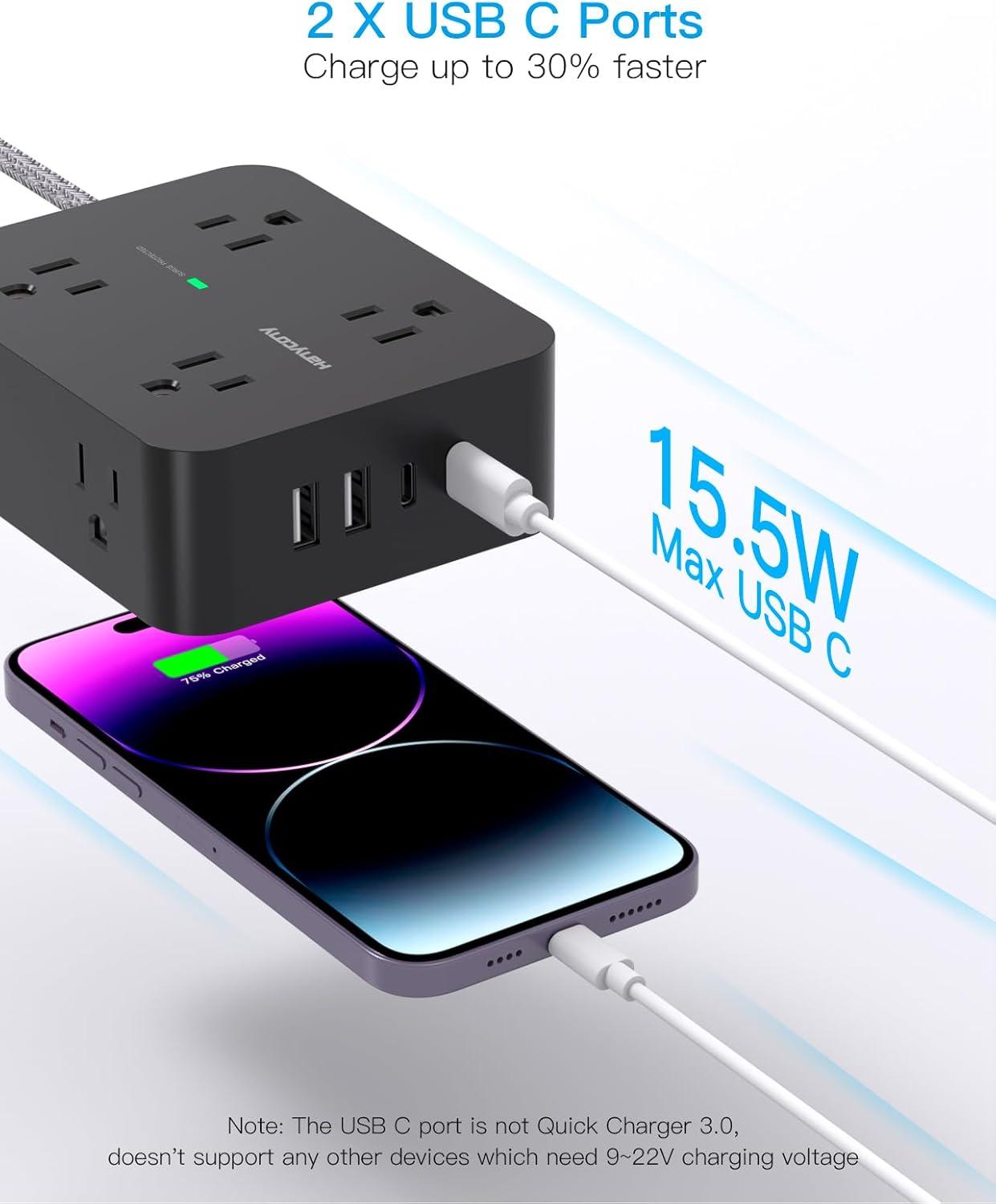 imageExtension Cord 6 Ft HANYCONY Surge Protector Power Strip Long Cord 8 Outlets 4 USB Ports2 USB C Wall Mount 1080J Surge Protection Desk Charging Station for for Home Office Dorm Room EssentialsBlack