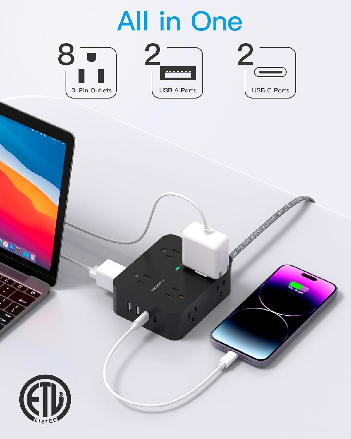 imageExtension Cord 6 Ft HANYCONY Surge Protector Power Strip Long Cord 8 Outlets 4 USB Ports2 USB C Wall Mount 1080J Surge Protection Desk Charging Station for for Home Office Dorm Room EssentialsBlack