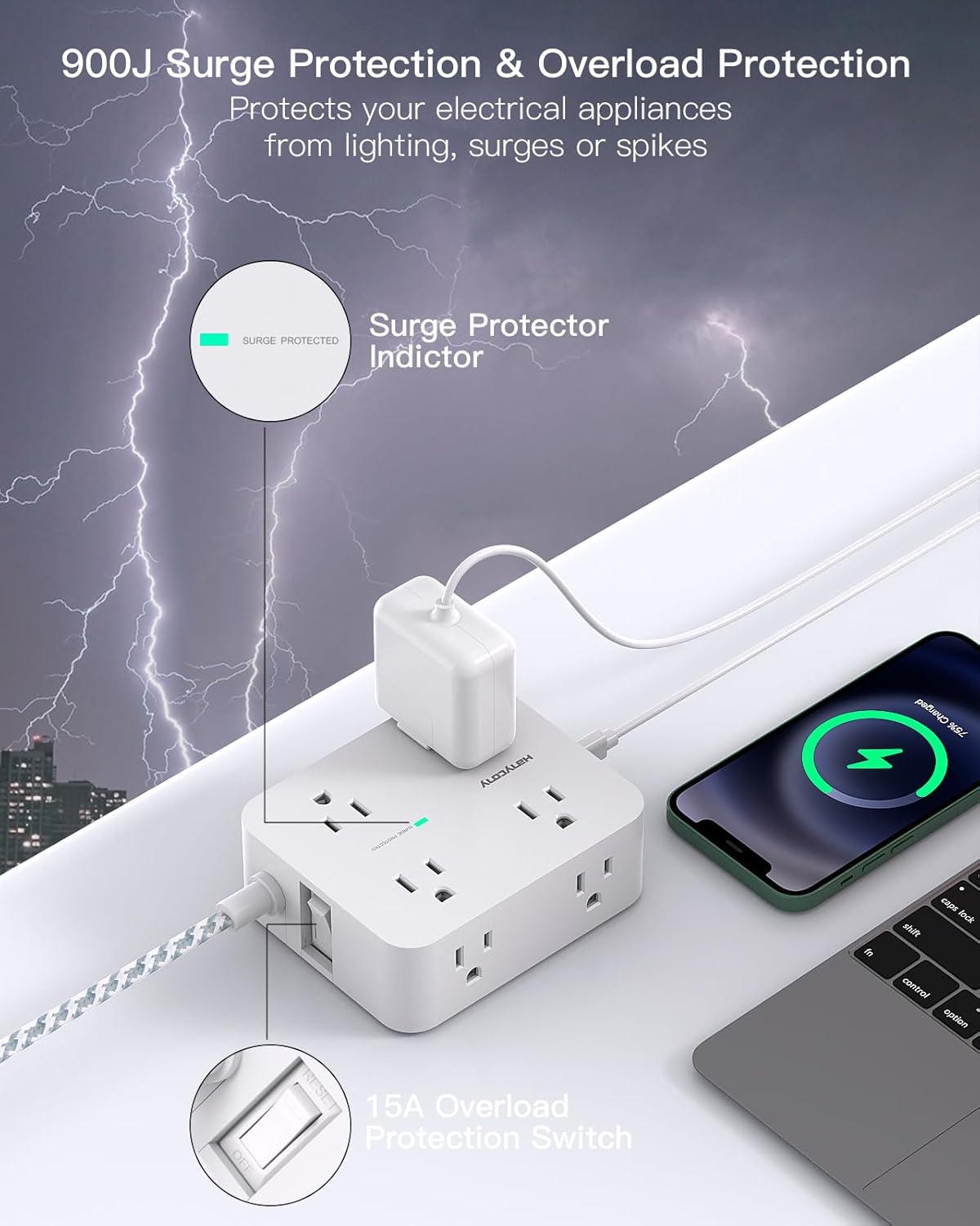 imageExtension Cord 6 Ft HANYCONY Surge Protector Power Strip Long Cord 8 Outlets 4 USB Ports2 USB C Wall Mount 1080J Surge Protection Desk Charging Station for for Home Office Dorm Room EssentialsWhite