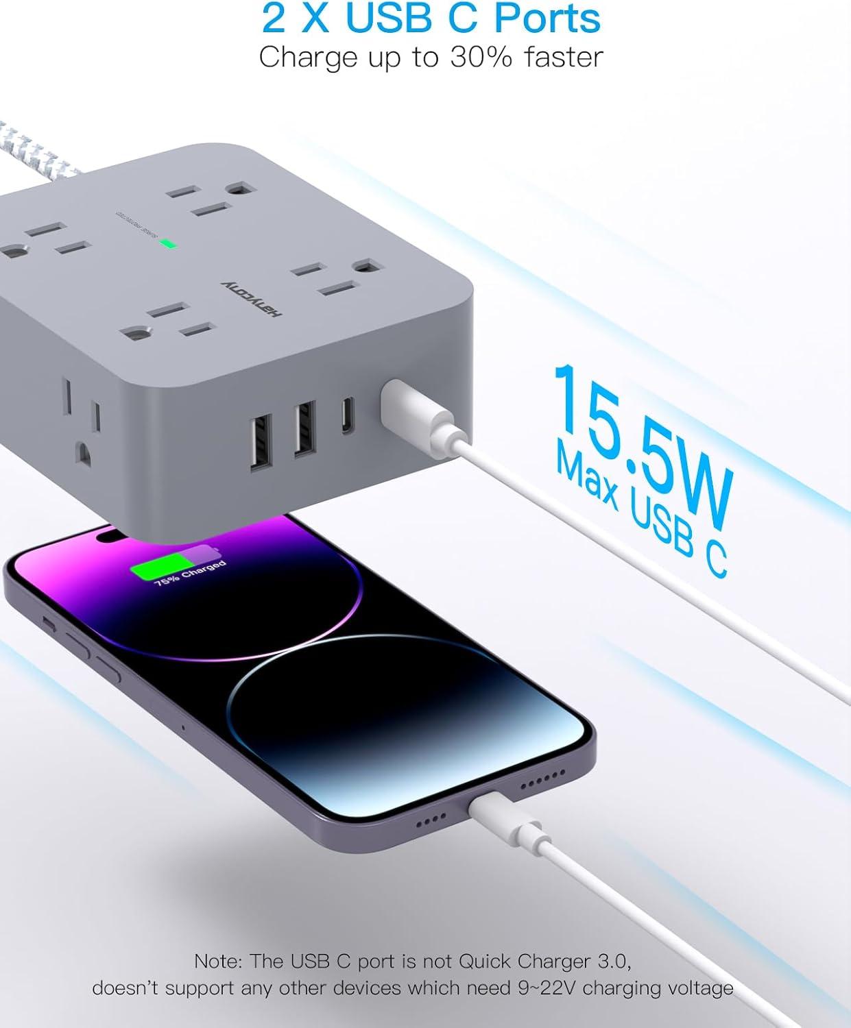 imageExtension Cord 6 Ft HANYCONY Surge Protector Power Strip Long Cord 8 Outlets 4 USB Ports2 USB C Wall Mount 1080J Surge Protection Desk Charging Station for for Home Office Dorm Room EssentialsGray