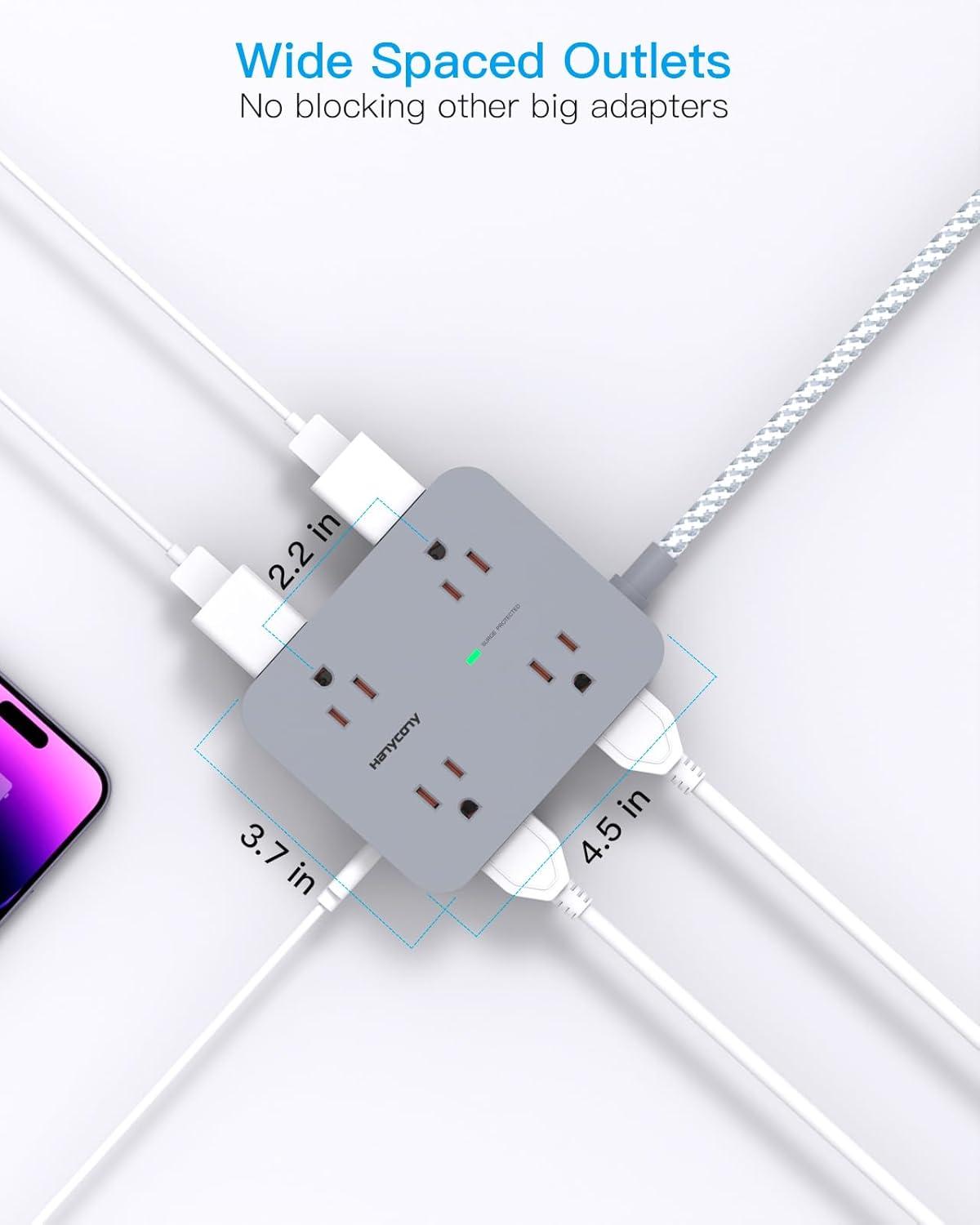 imageExtension Cord 6 Ft HANYCONY Surge Protector Power Strip Long Cord 8 Outlets 4 USB Ports2 USB C Wall Mount 1080J Surge Protection Desk Charging Station for for Home Office Dorm Room EssentialsGray