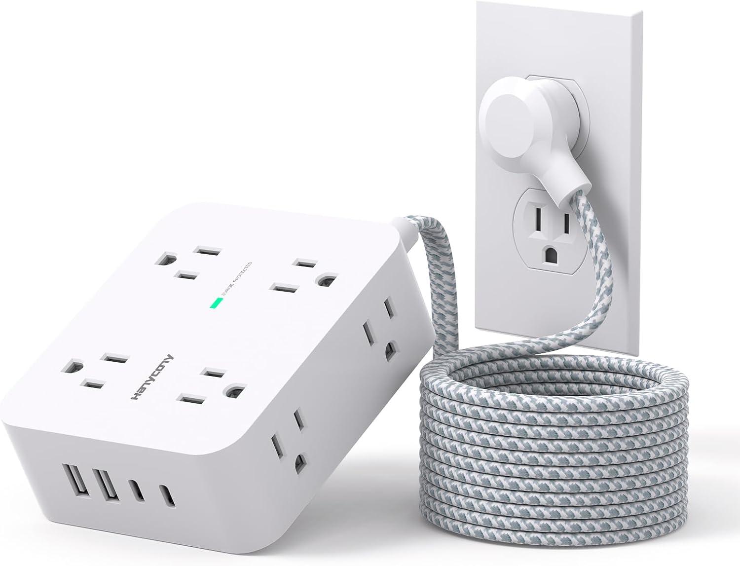 imageExtension Cord 6 Ft HANYCONY Surge Protector Power Strip Long Cord 8 Outlets 4 USB Ports2 USB C Wall Mount 1080J Surge Protection Desk Charging Station for for Home Office Dorm Room EssentialsWhite