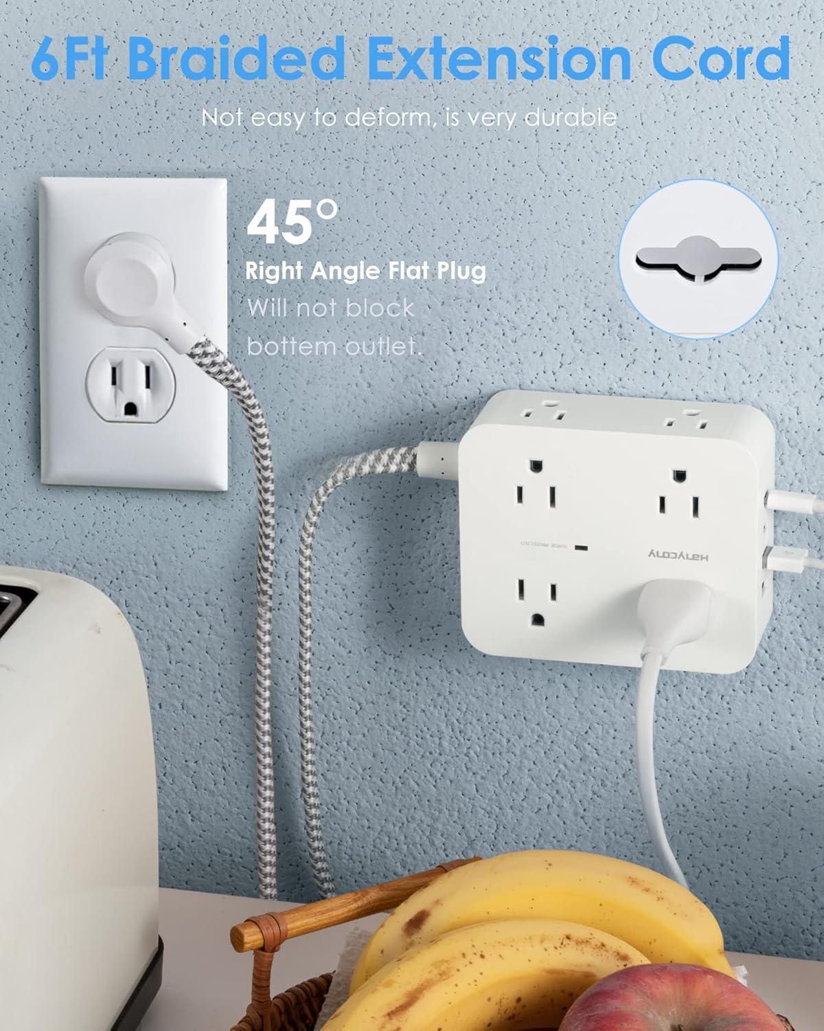 imageExtension Cord 6 Ft HANYCONY Surge Protector Power Strip Long Cord 8 Outlets 4 USB Ports2 USB C Wall Mount 1080J Surge Protection Desk Charging Station for for Home Office Dorm Room EssentialsWhite