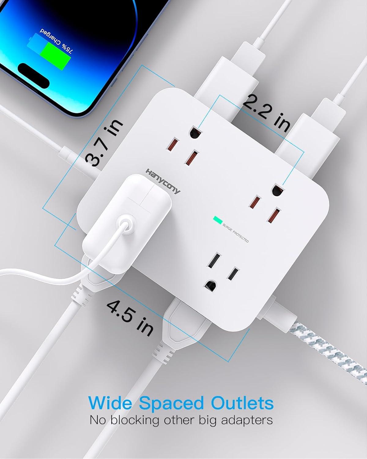 imageExtension Cord 6 Ft HANYCONY Surge Protector Power Strip Long Cord 8 Outlets 4 USB Ports2 USB C Wall Mount 1080J Surge Protection Desk Charging Station for for Home Office Dorm Room EssentialsWhite