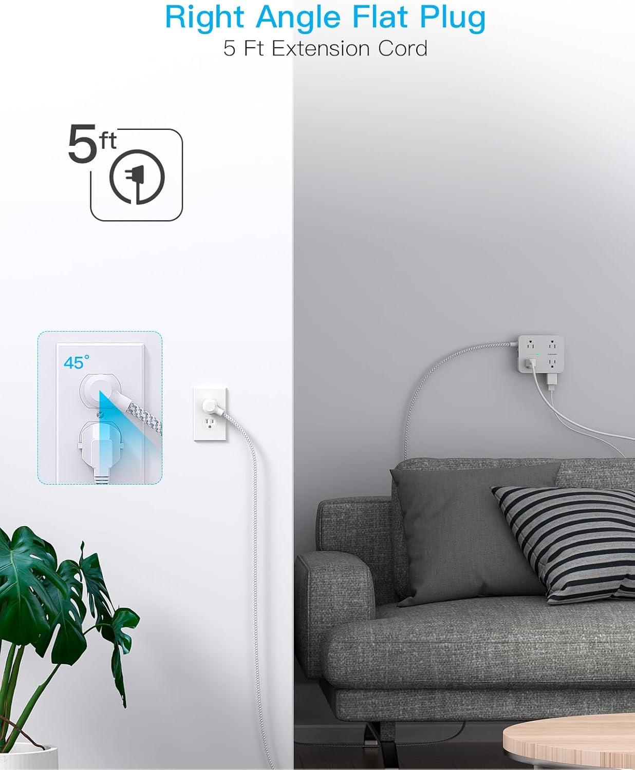 imageExtension Cord 6 Ft HANYCONY Surge Protector Power Strip Long Cord 8 Outlets 4 USB Ports2 USB C Wall Mount 1080J Surge Protection Desk Charging Station for for Home Office Dorm Room EssentialsWhite