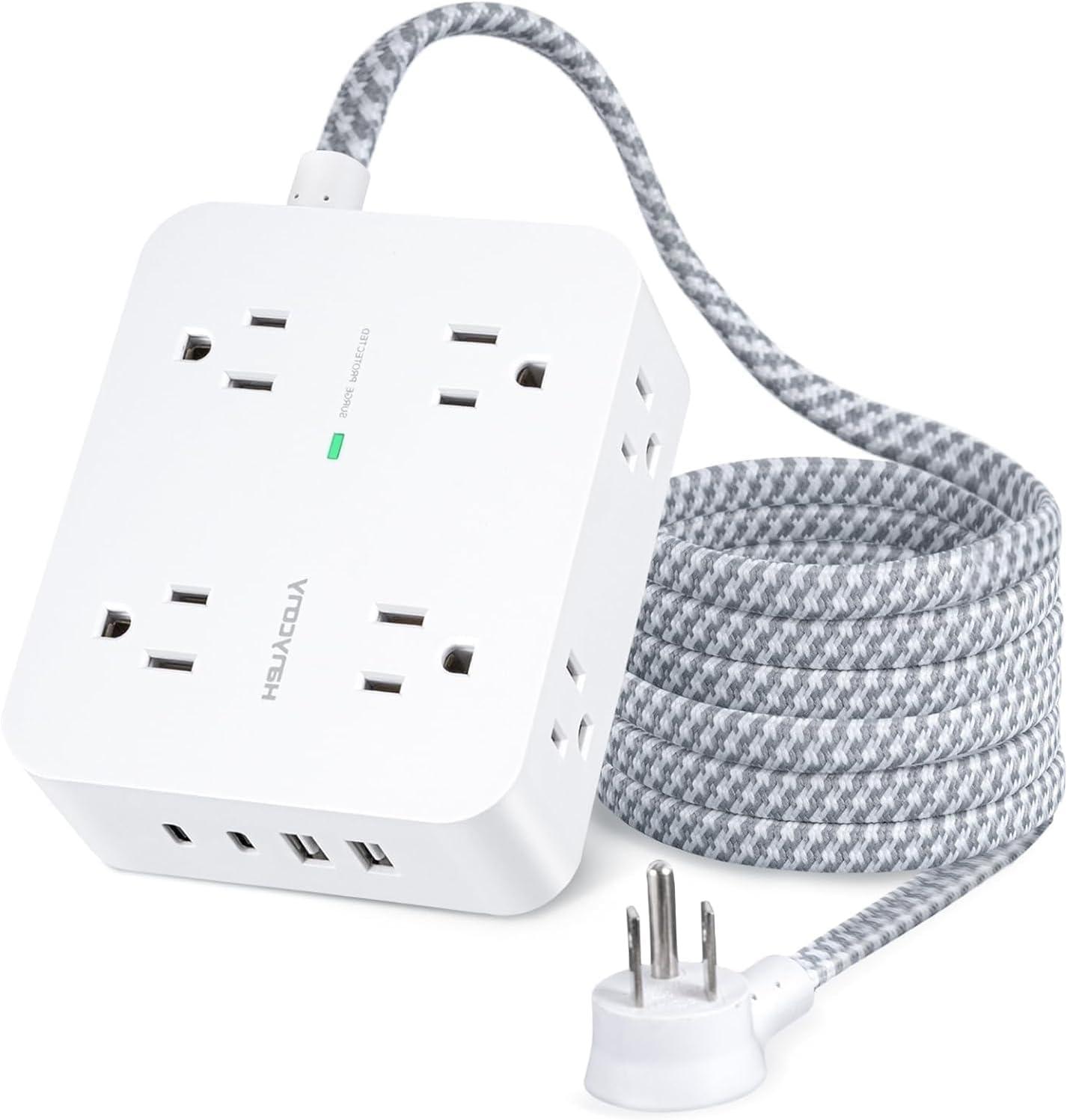 imageExtension Cord 6 Ft HANYCONY Surge Protector Power Strip Long Cord 8 Outlets 4 USB Ports2 USB C Wall Mount 1080J Surge Protection Desk Charging Station for for Home Office Dorm Room EssentialsWhite