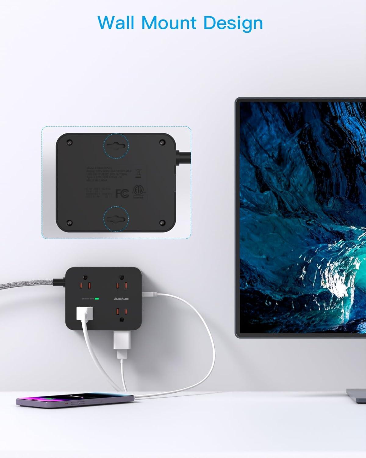 imageExtension Cord 6 Ft HANYCONY Surge Protector Power Strip Long Cord 8 Outlets 4 USB Ports2 USB C Wall Mount 1080J Surge Protection Desk Charging Station for for Home Office Dorm Room EssentialsBlack