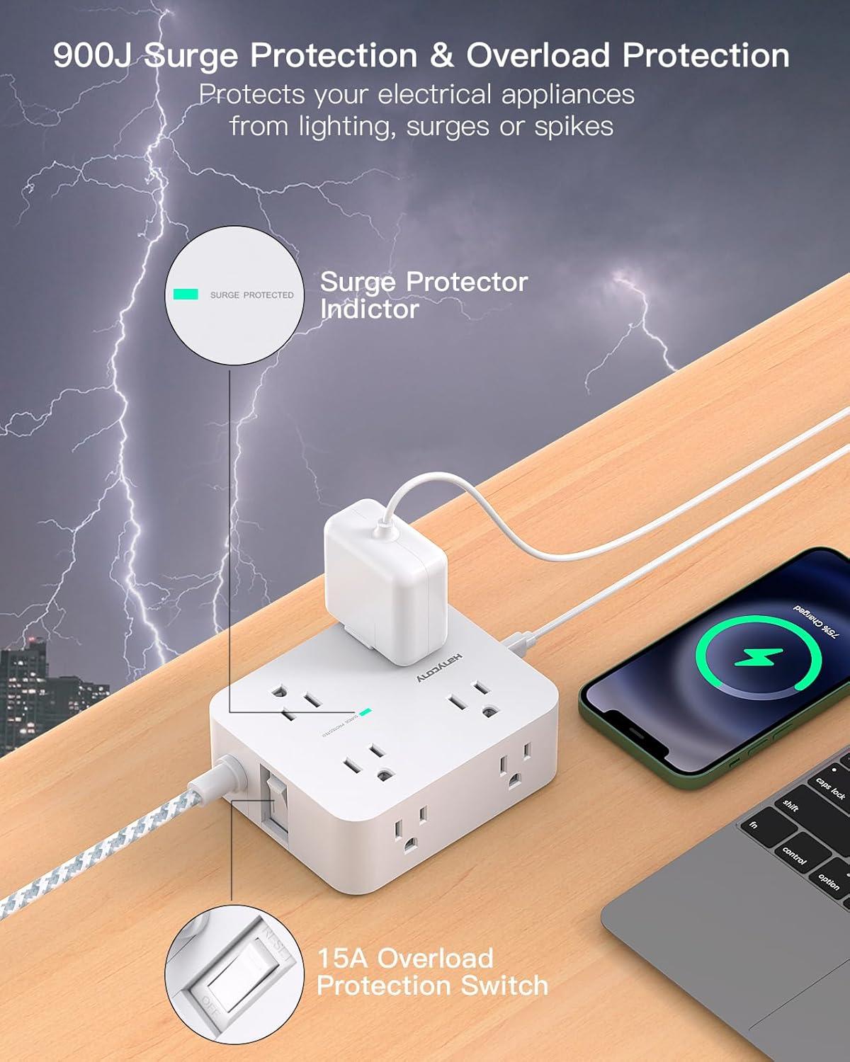 imageExtension Cord 6 Ft HANYCONY Surge Protector Power Strip Long Cord 8 Outlets 4 USB Ports2 USB C Wall Mount 1080J Surge Protection Desk Charging Station for for Home Office Dorm Room EssentialsWhite