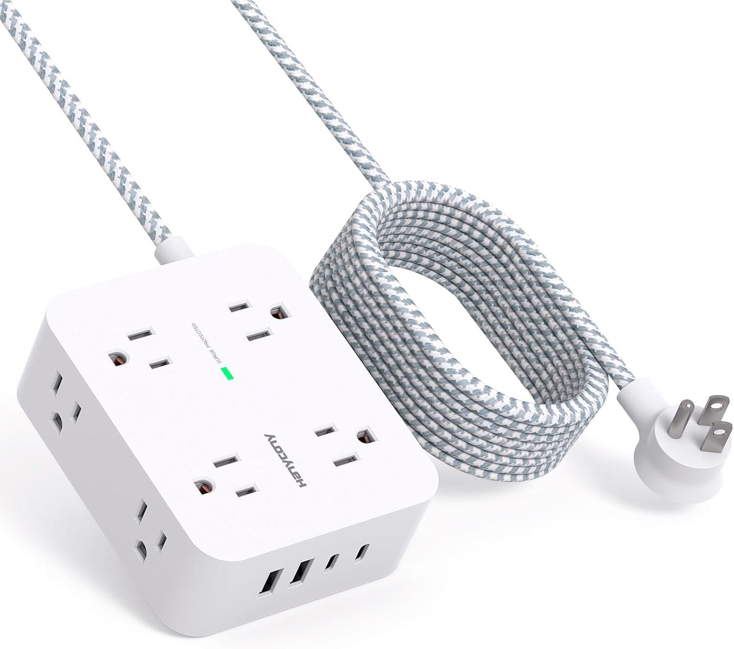 imageExtension Cord 6 Ft HANYCONY Surge Protector Power Strip Long Cord 8 Outlets 4 USB Ports2 USB C Wall Mount 1080J Surge Protection Desk Charging Station for for Home Office Dorm Room EssentialsWhite
