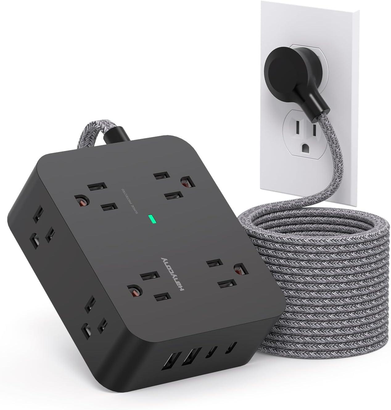 imageExtension Cord 6 Ft HANYCONY Surge Protector Power Strip Long Cord 8 Outlets 4 USB Ports2 USB C Wall Mount 1080J Surge Protection Desk Charging Station for for Home Office Dorm Room EssentialsBlack
