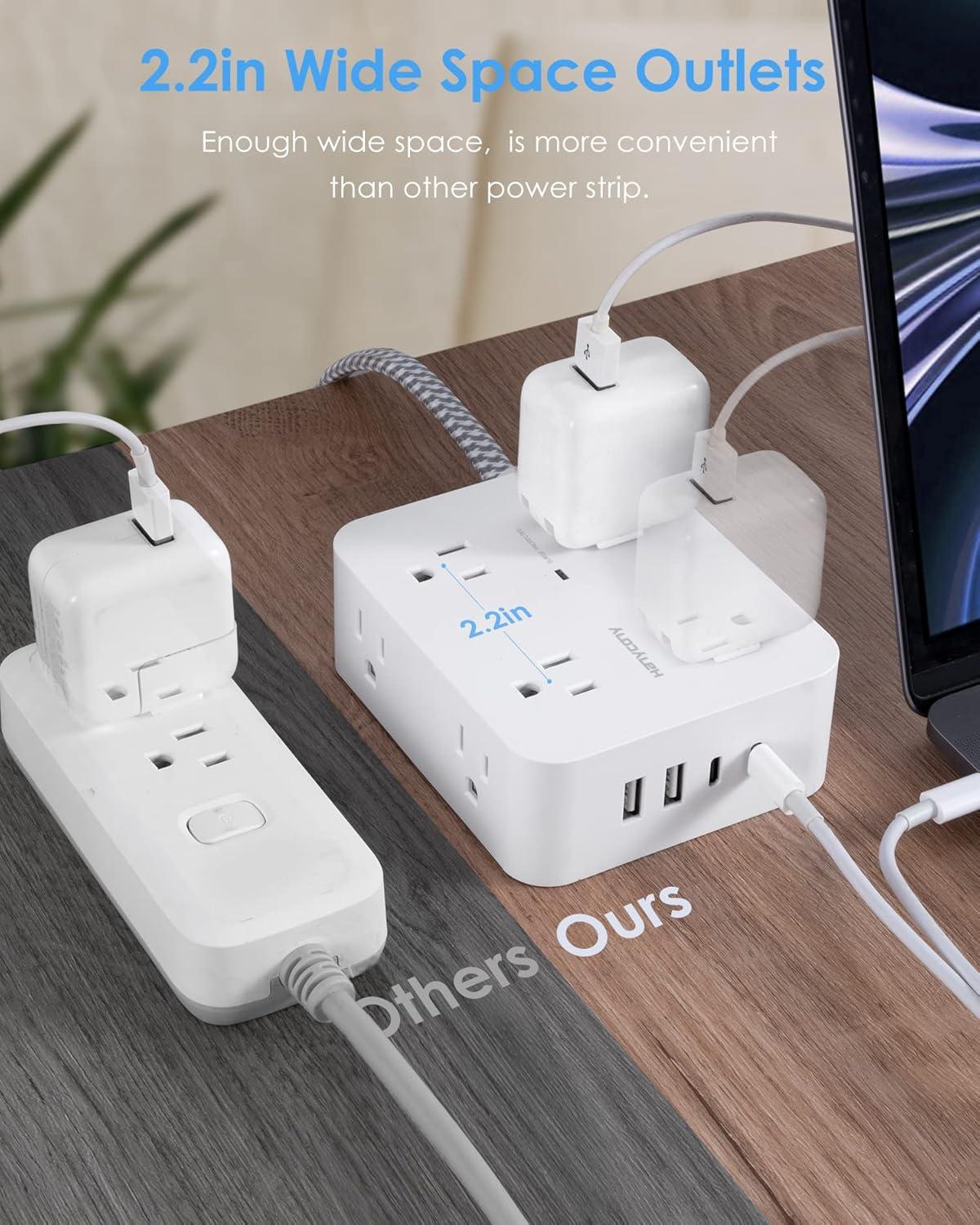 imageExtension Cord 6 Ft HANYCONY Surge Protector Power Strip Long Cord 8 Outlets 4 USB Ports2 USB C Wall Mount 1080J Surge Protection Desk Charging Station for for Home Office Dorm Room EssentialsWhite